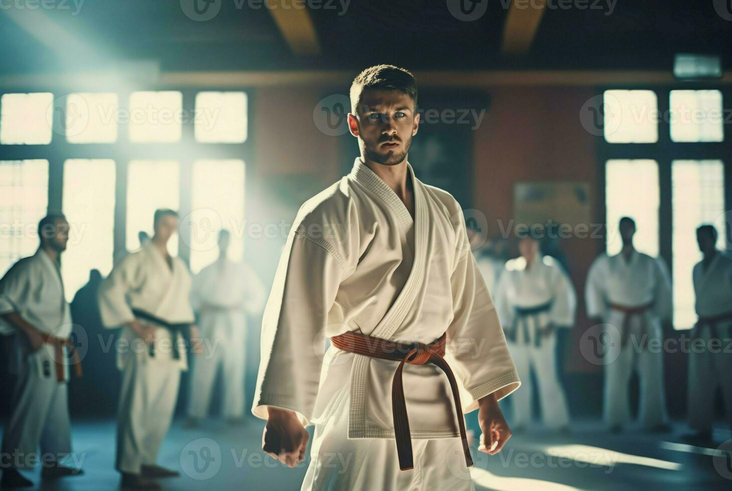 Karate man training. Generate Ai photo