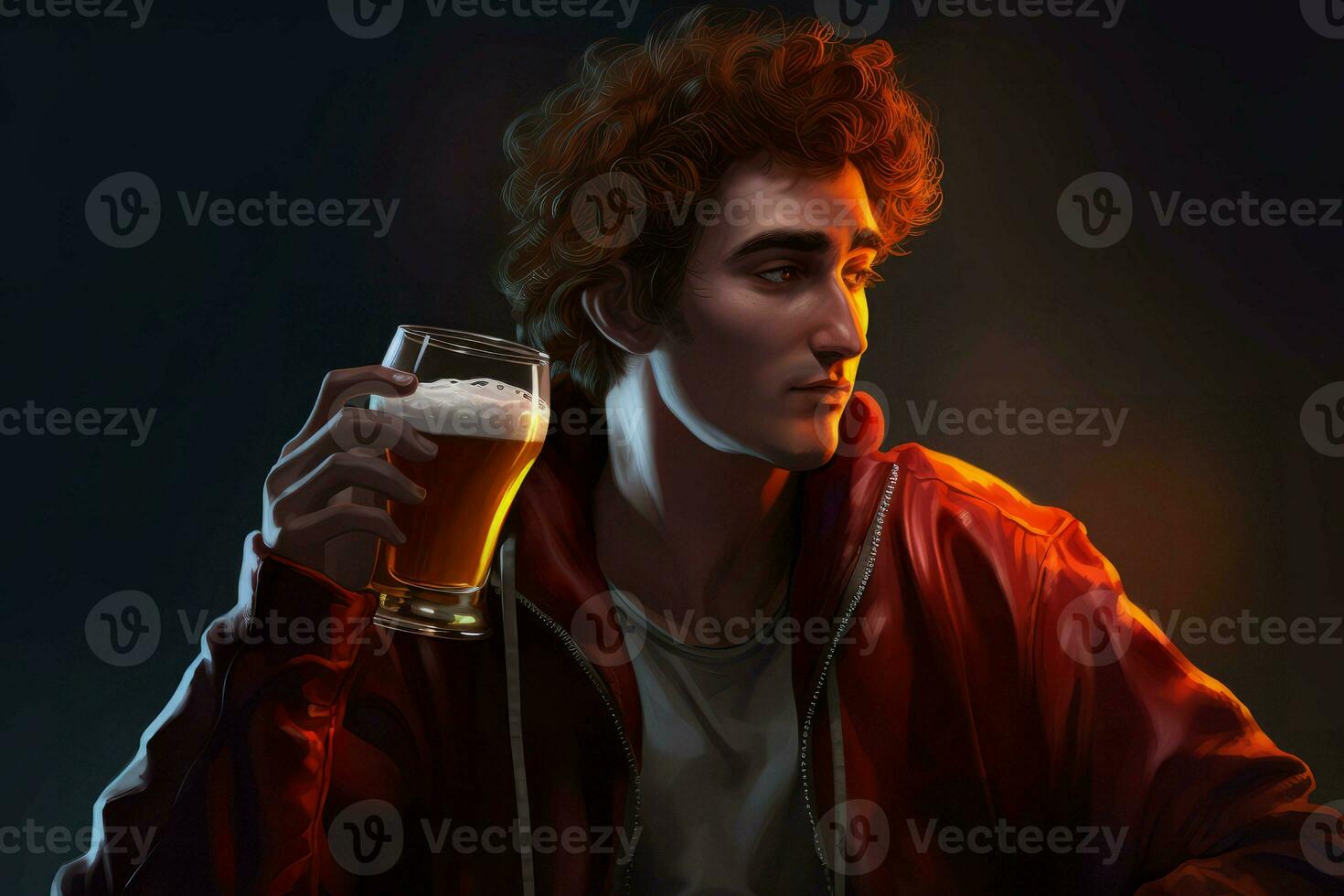 Man drink beer bar illustration. Generate Ai photo