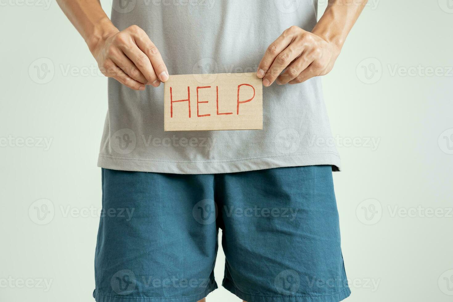 Man request for help private parts feeling discomfort from disease and inflammation. Venereal, testicular cancer. bladder problems, erectile dysfunction, premature ejaculation, prostate cancer photo