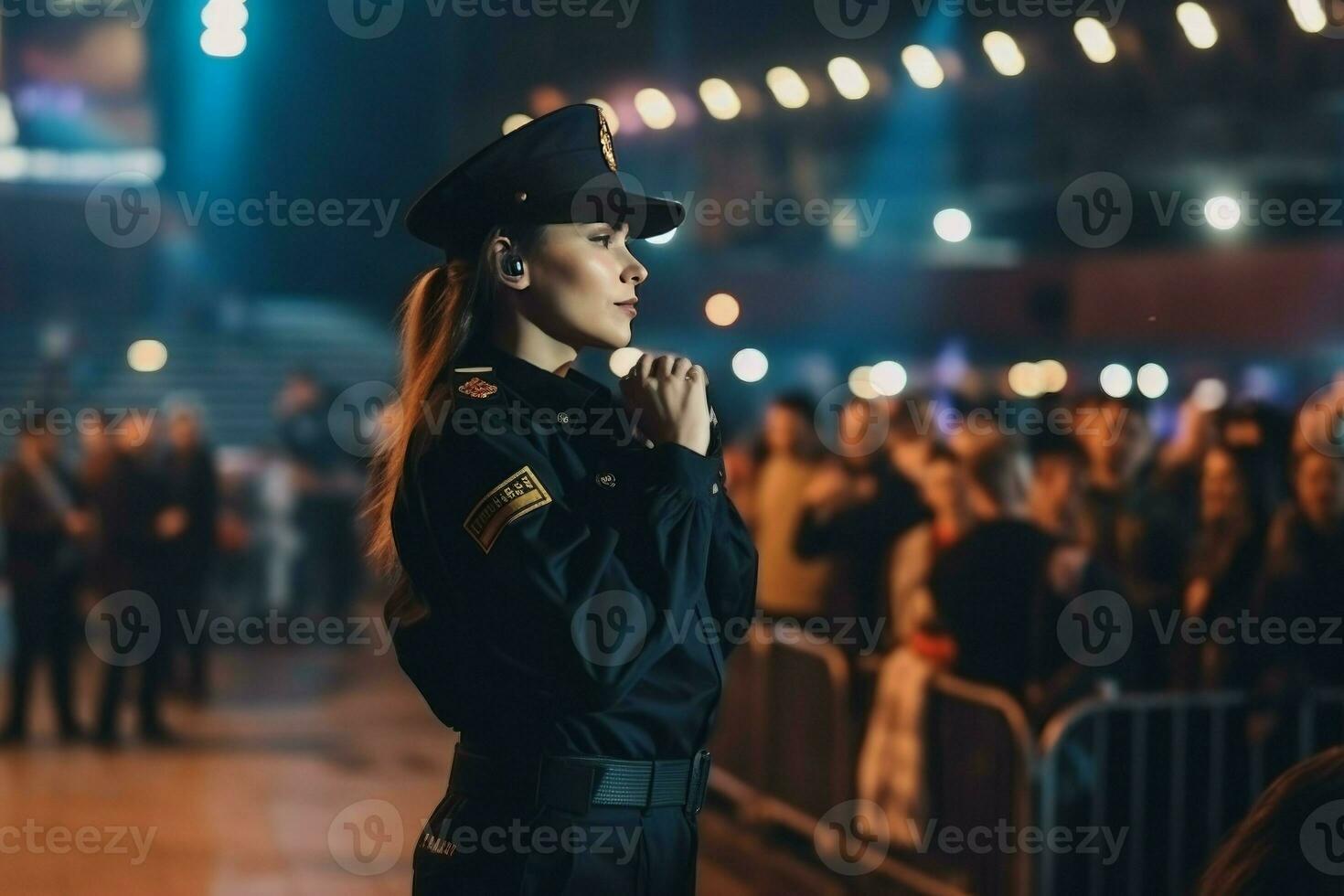 mujer seguridad Guardia evento. generar ai foto