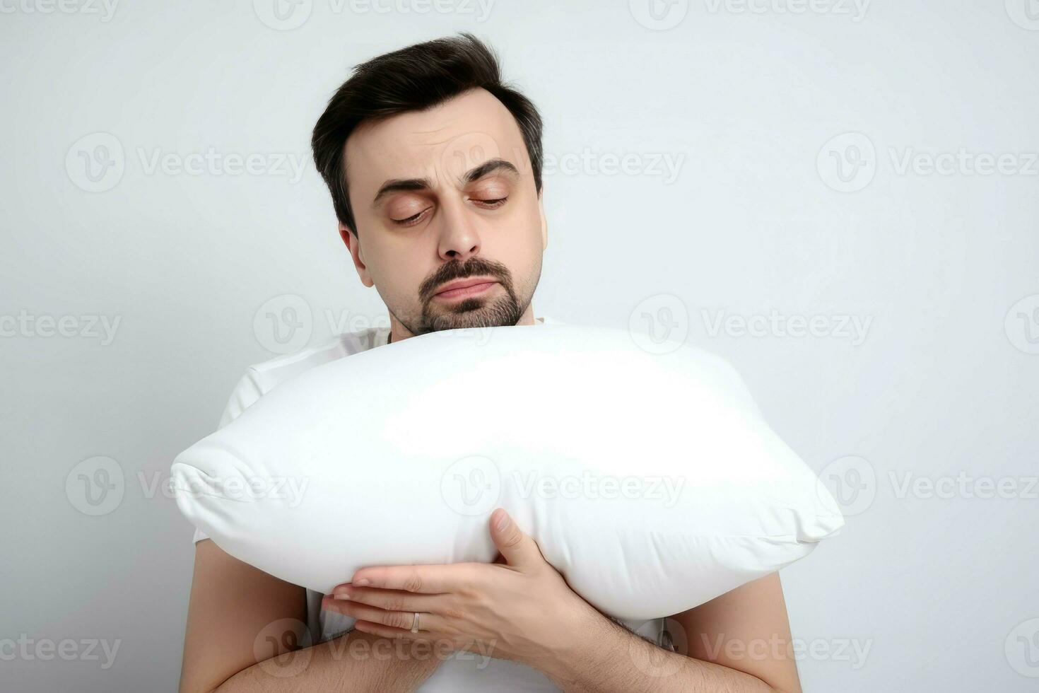 soñoliento hombre almohada. generar ai foto