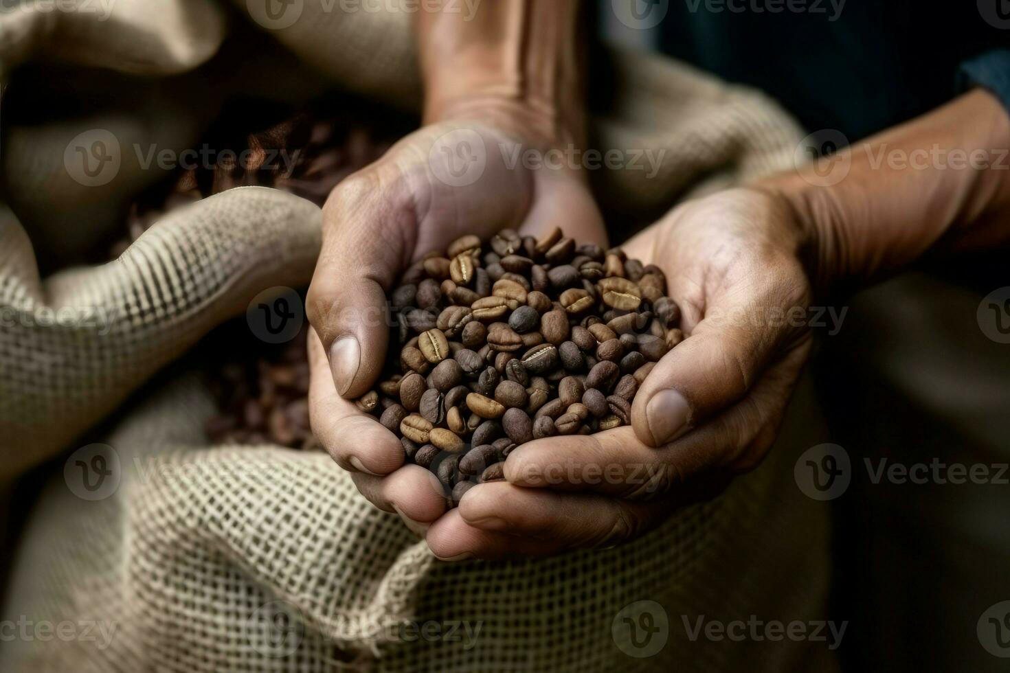 Hands holding coffee beans. Generate Ai photo