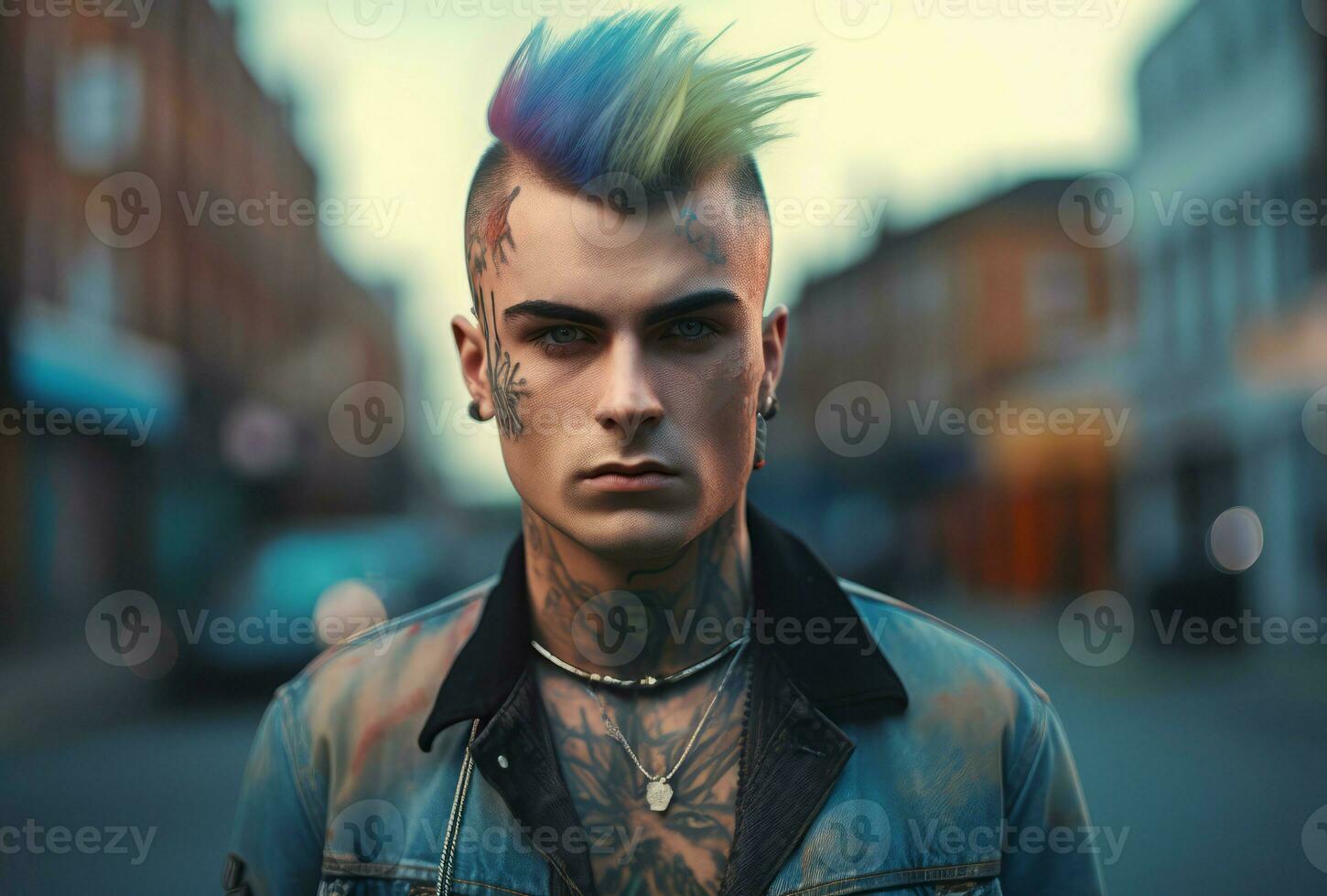 Punk guy on street. Generate Ai photo