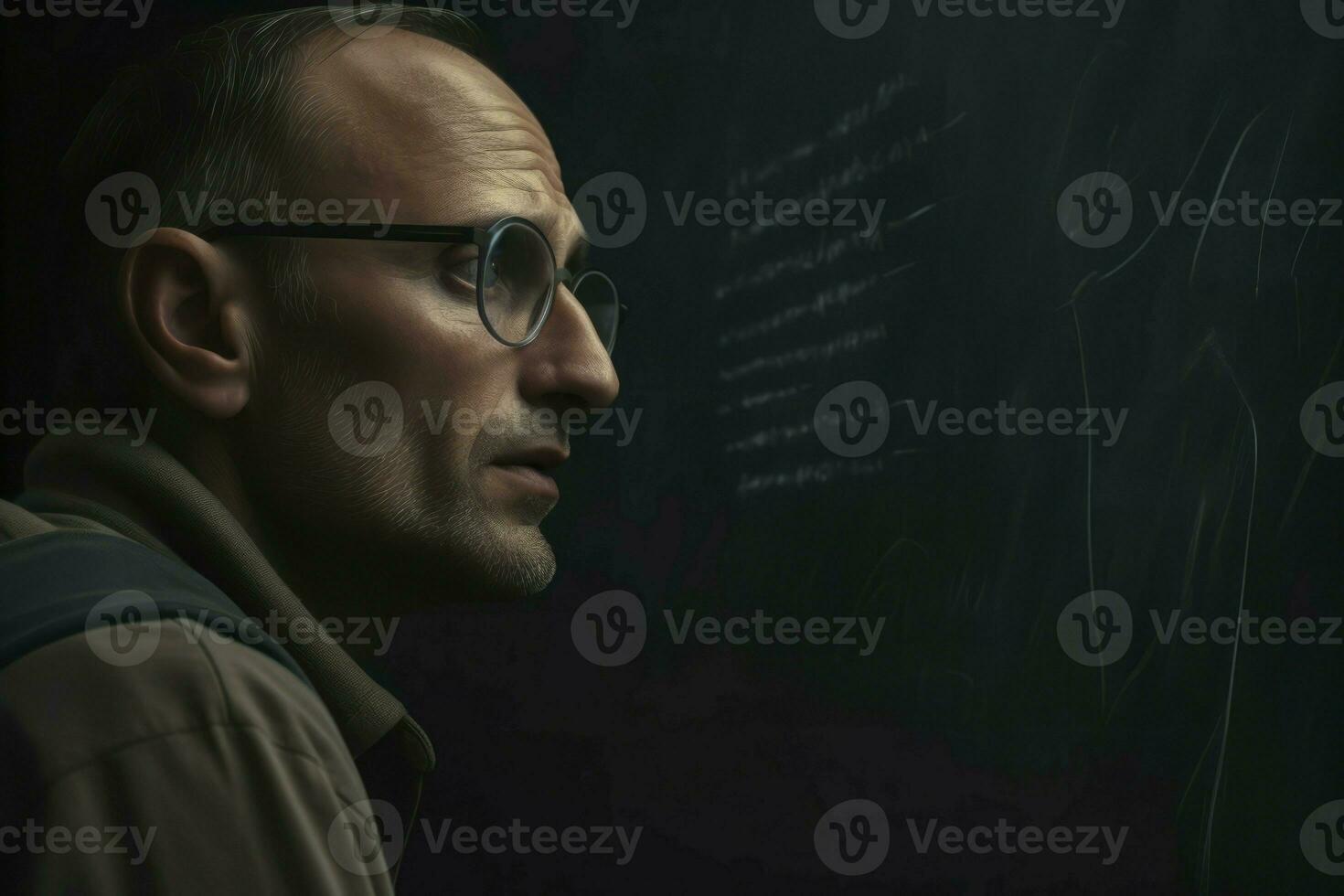 Teacher with eyeglasses school blackboard. Generate Ai photo