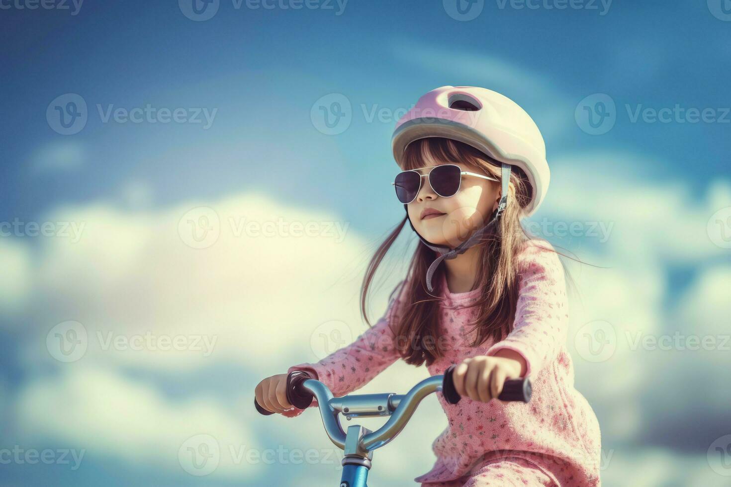 Small girl bike ride. Generate Ai photo