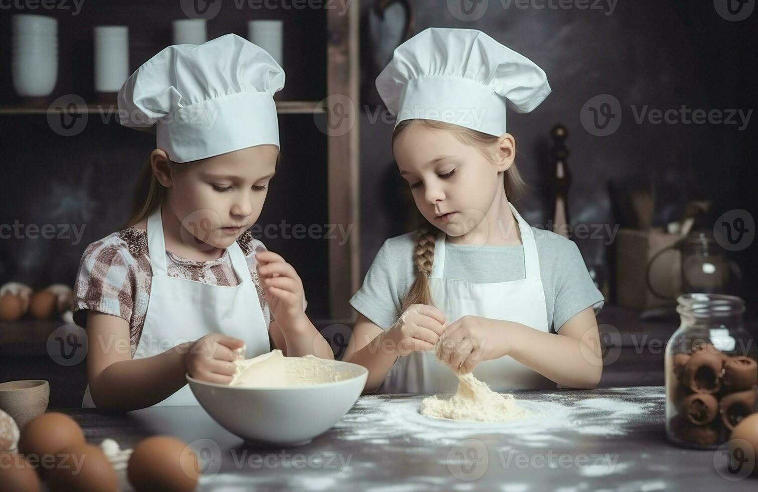 muchachas hacer pastel. generar ai foto