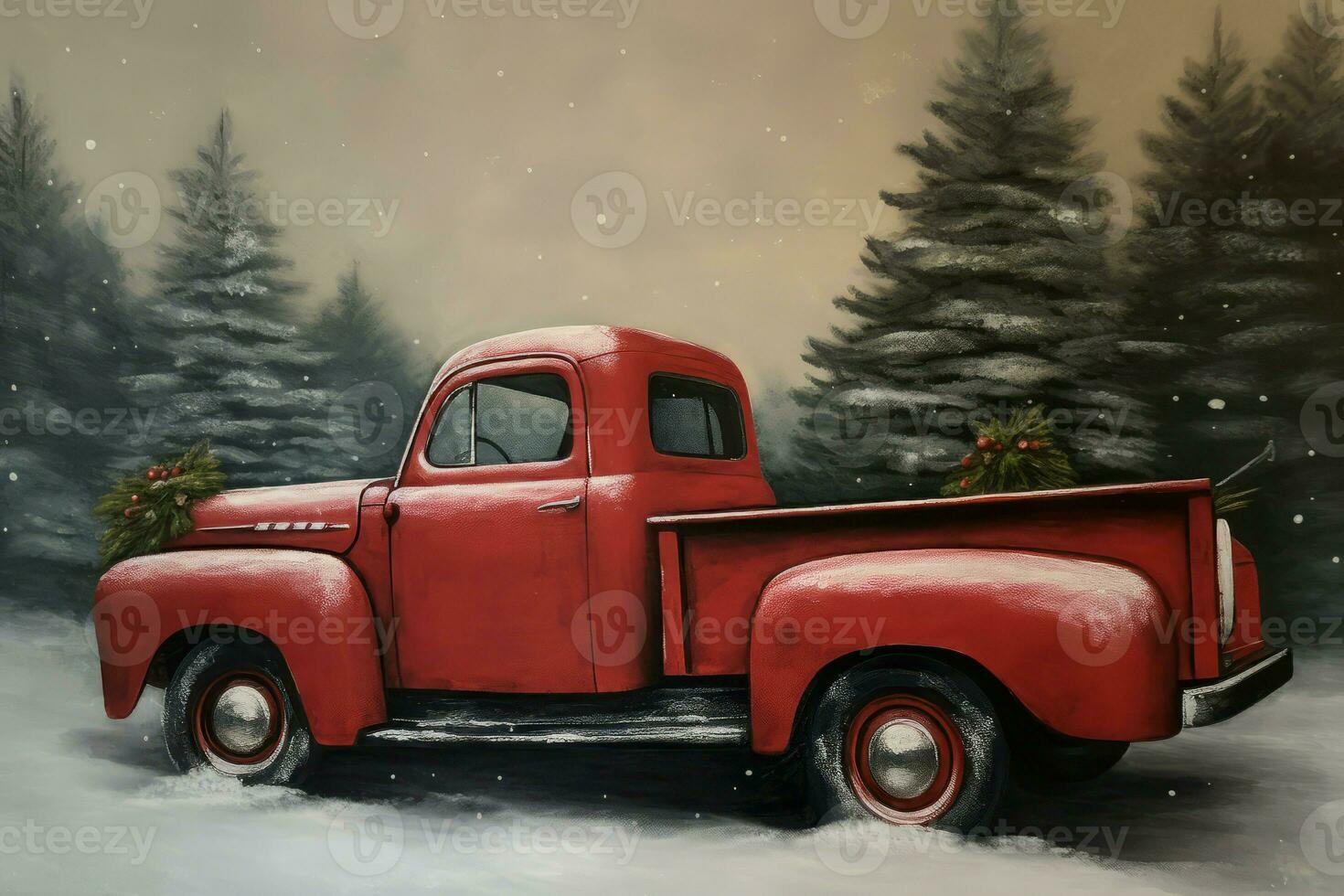 Red Christmas truck. Generate Ai photo