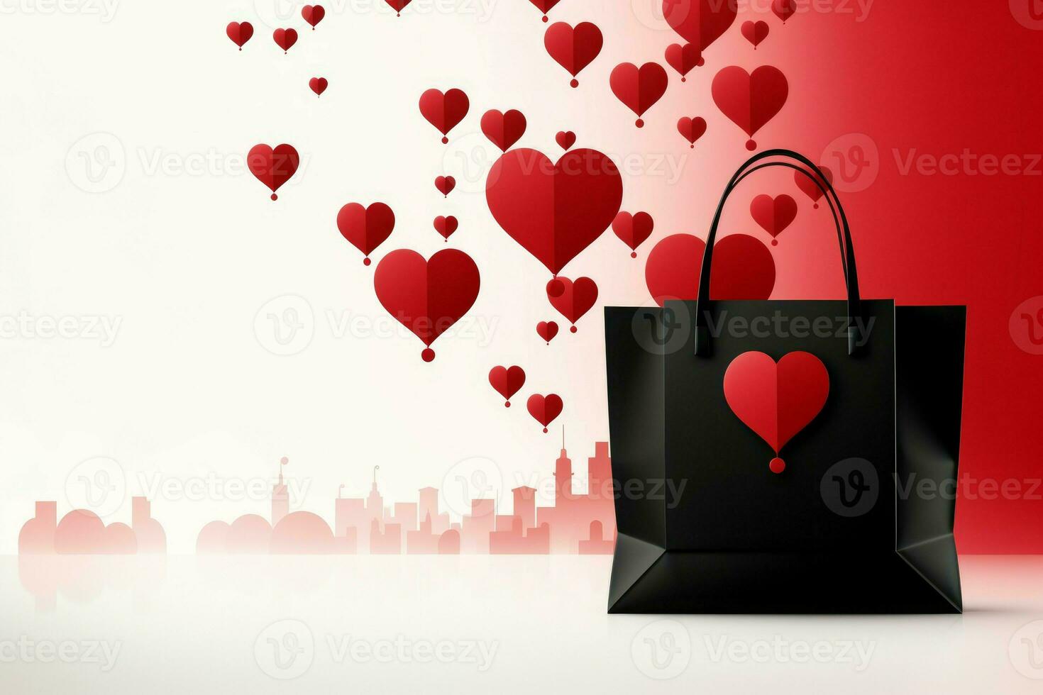 Shopping bag hearts. Generate Ai photo