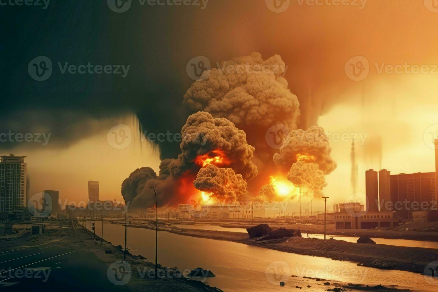 Accident bomb explosion. Generate Ai photo