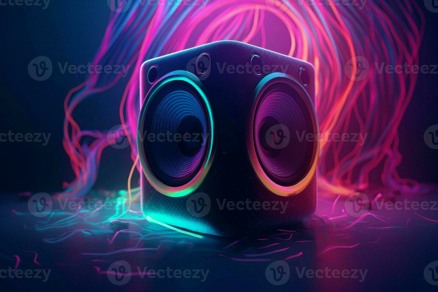 Speakers colorful waves music. Generate Ai photo