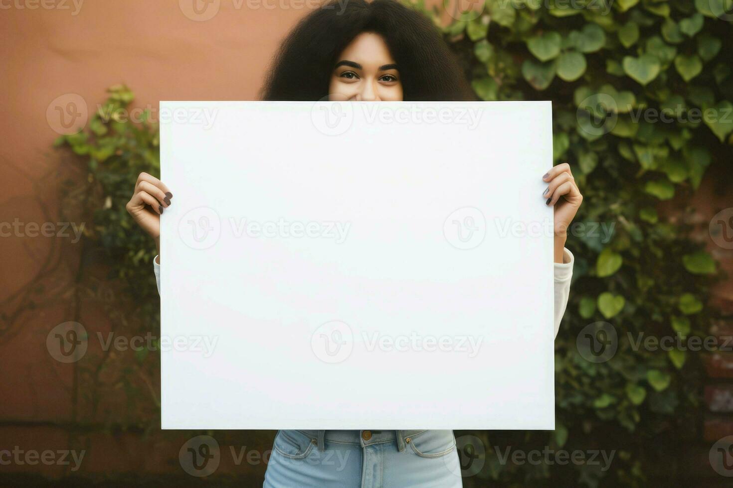 Student holding blank board sign. Generate Ai photo