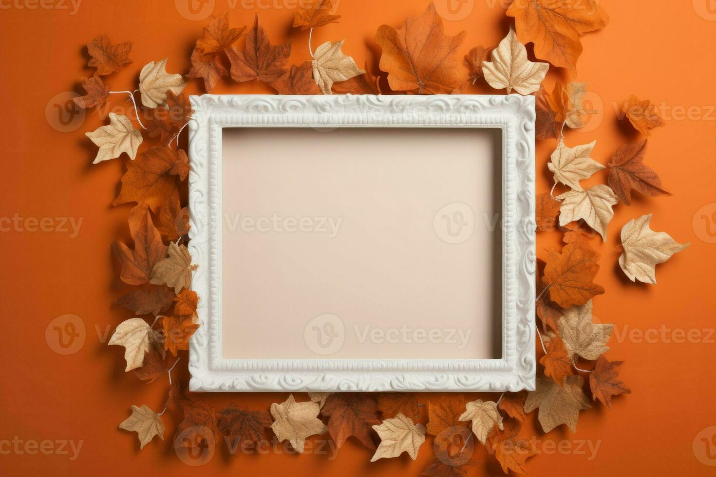 Autumn white picture frame. Generate Ai photo