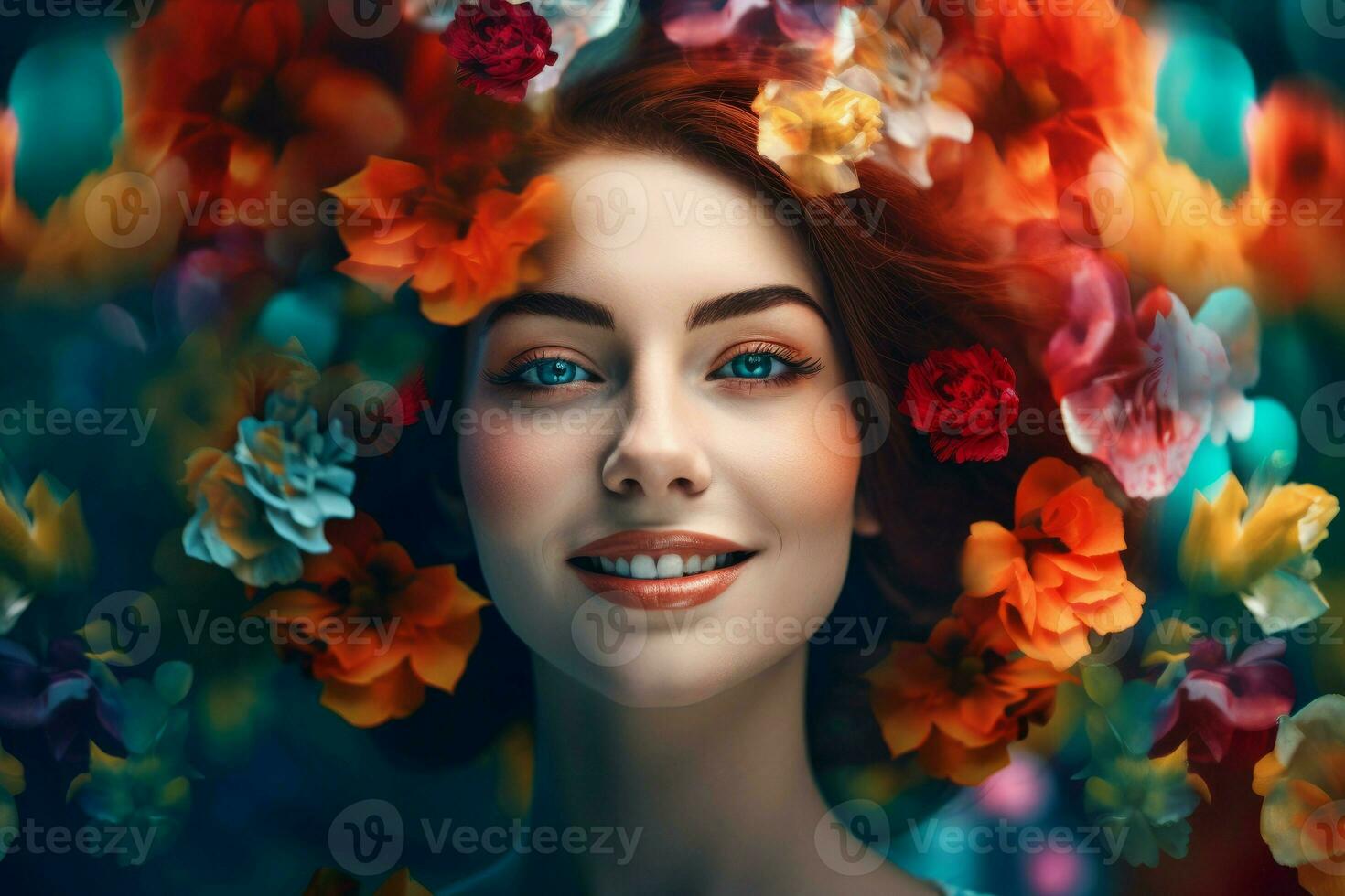 Woman face flowers head. Generate Ai 30582717 Stock Photo at Vecteezy