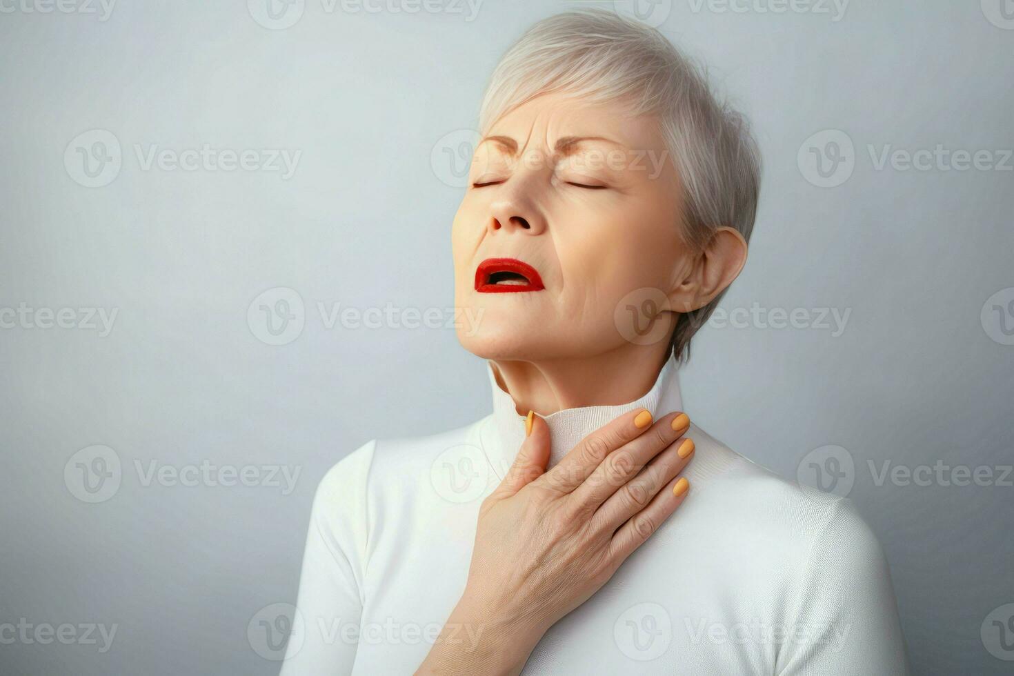 Woman sore throat sick. Generate Ai photo