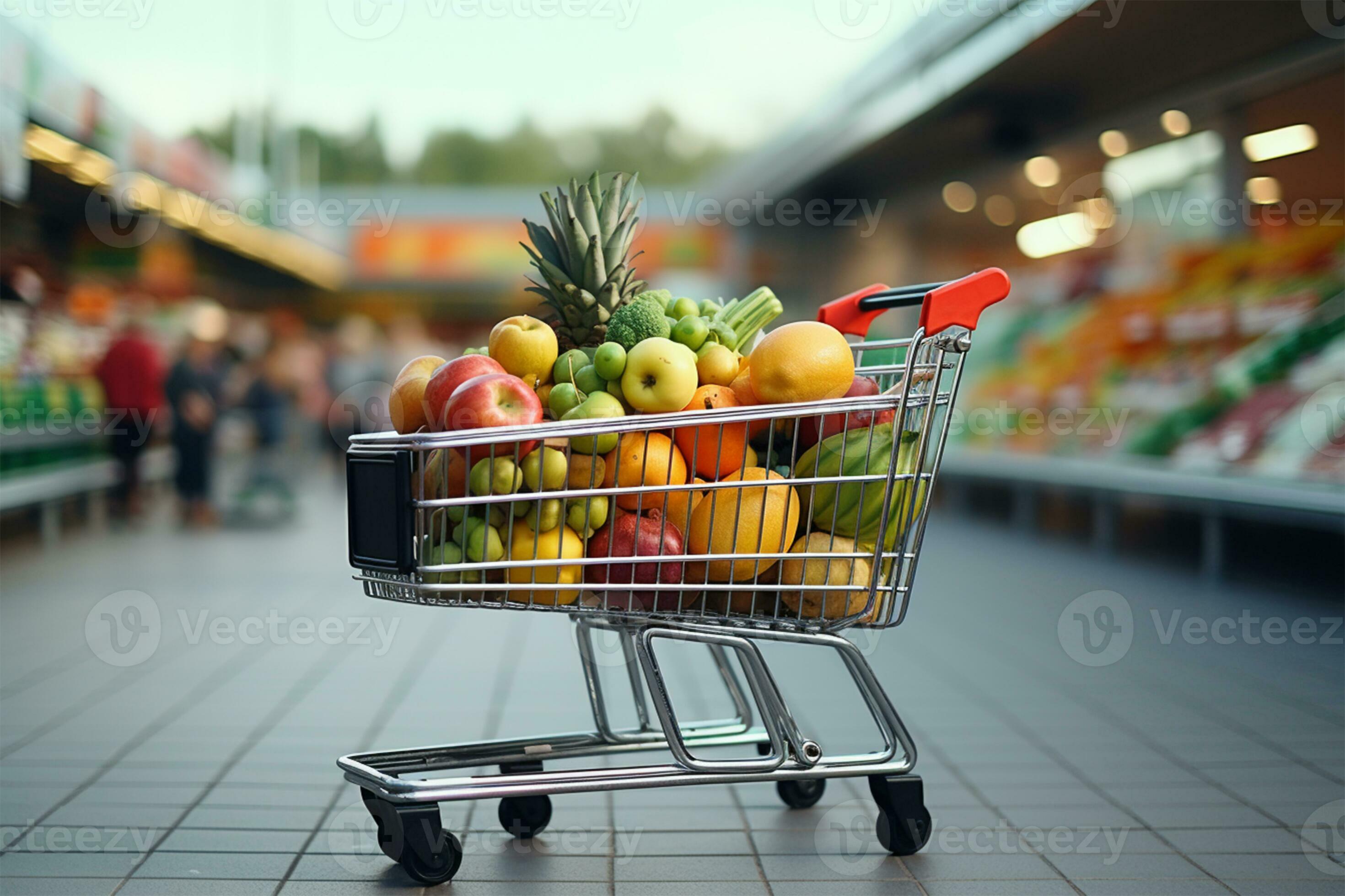 compras carro lleno de Fresco frutas y vegetales en supermercado. compras  concepto ai generado 30583629 Foto de stock en Vecteezy