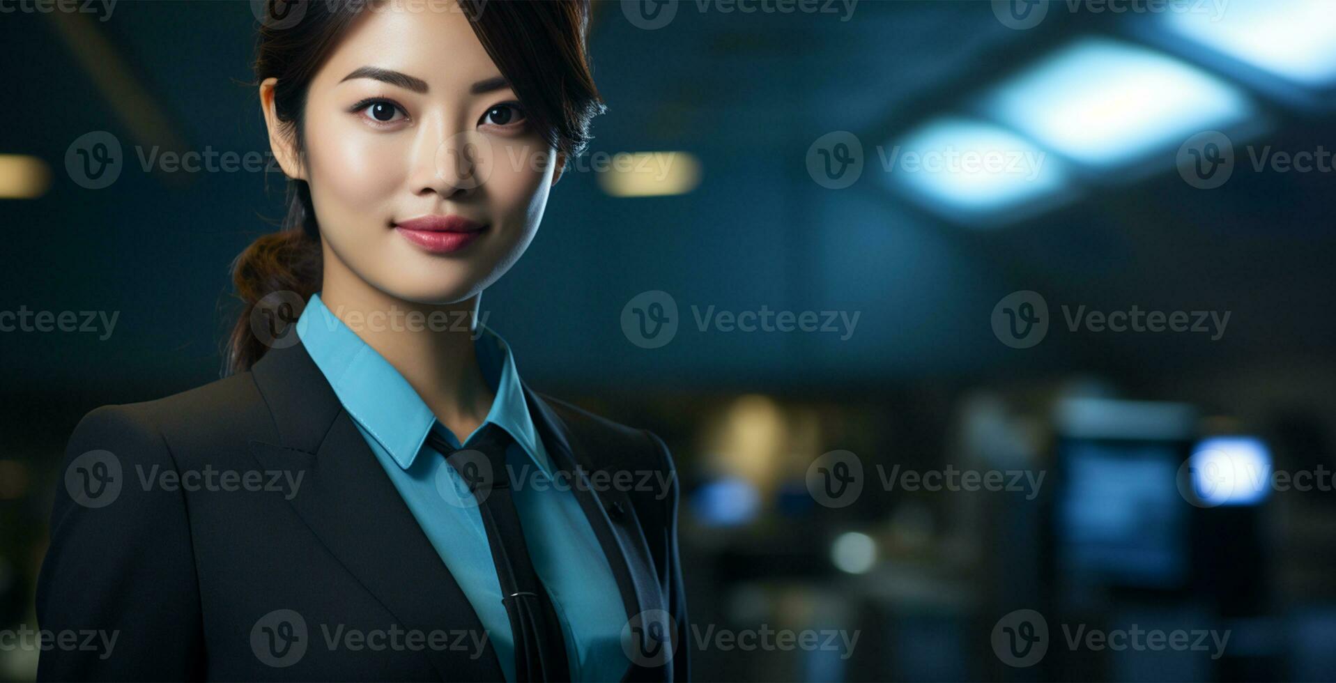 Portrait of asian businesswoman in airplane, she is a flight attendant AI Generated photo