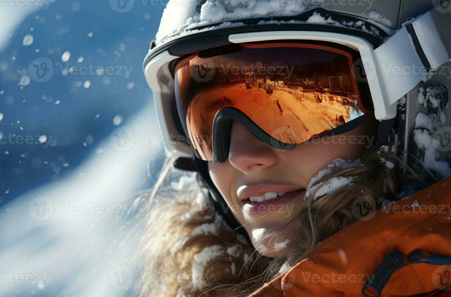 de cerca retrato de un hermosa niña en un esquí traje y gafas de protección  ai generado 30583825 Foto de stock en Vecteezy