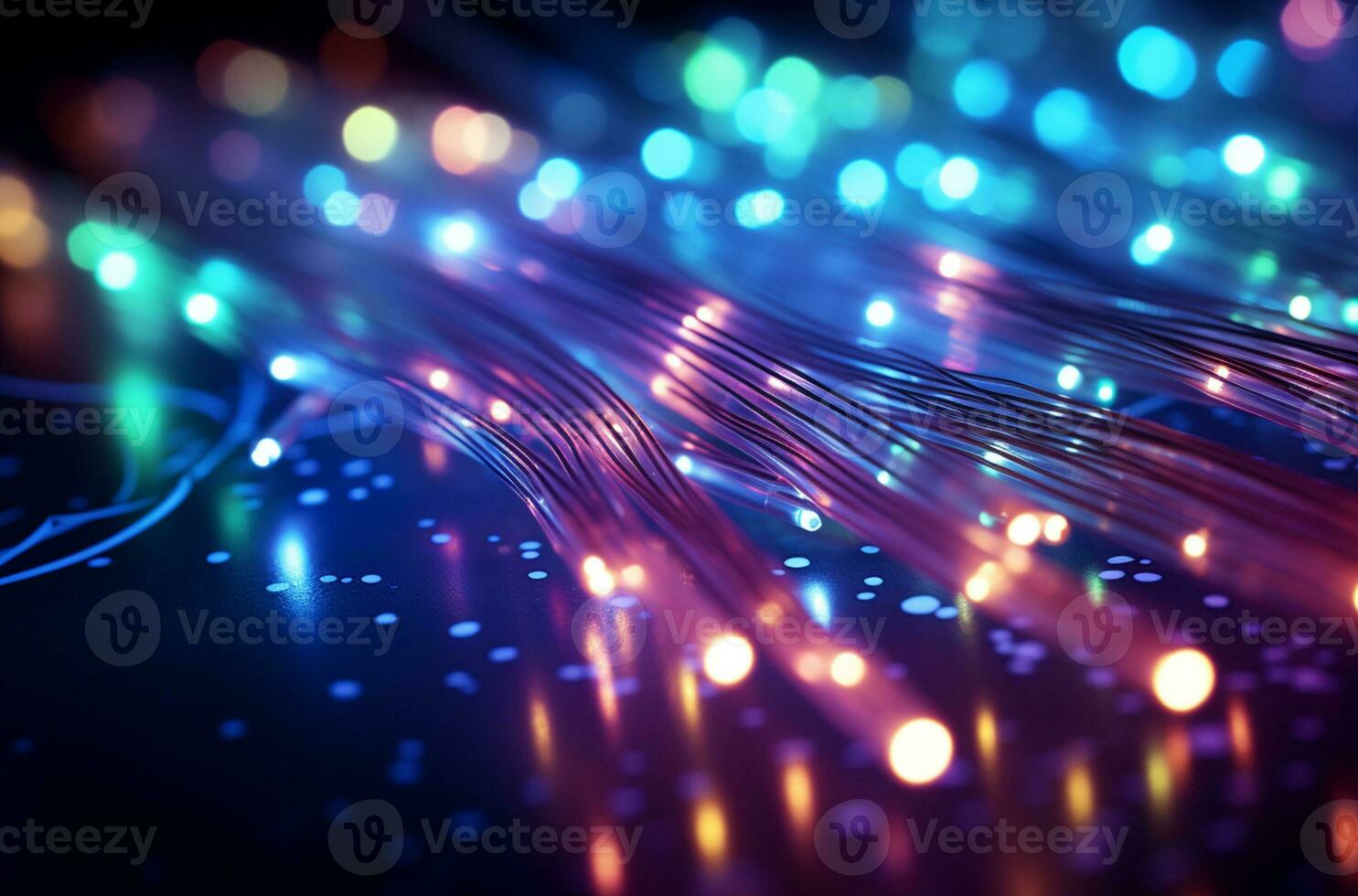 Fiber optics background with lots of light spots and bokeh AI Generated photo