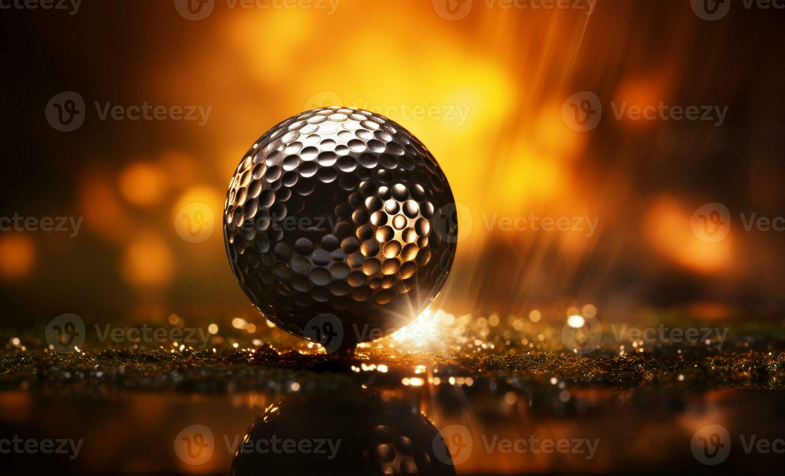 Golf ball with golden bokeh background AI Generated photo