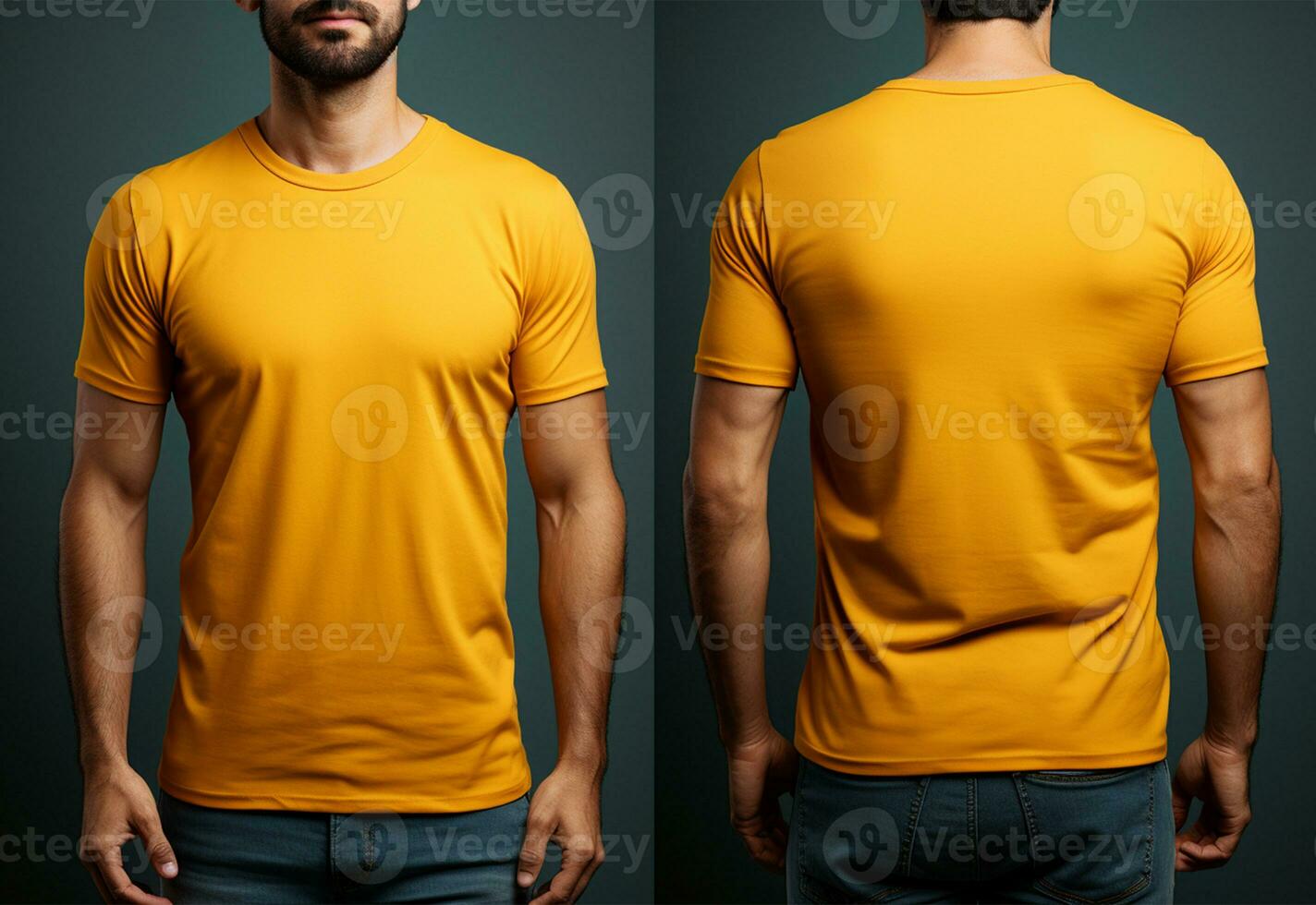 Male t-shirt with blank space for your design, front and back view AI Generated photo