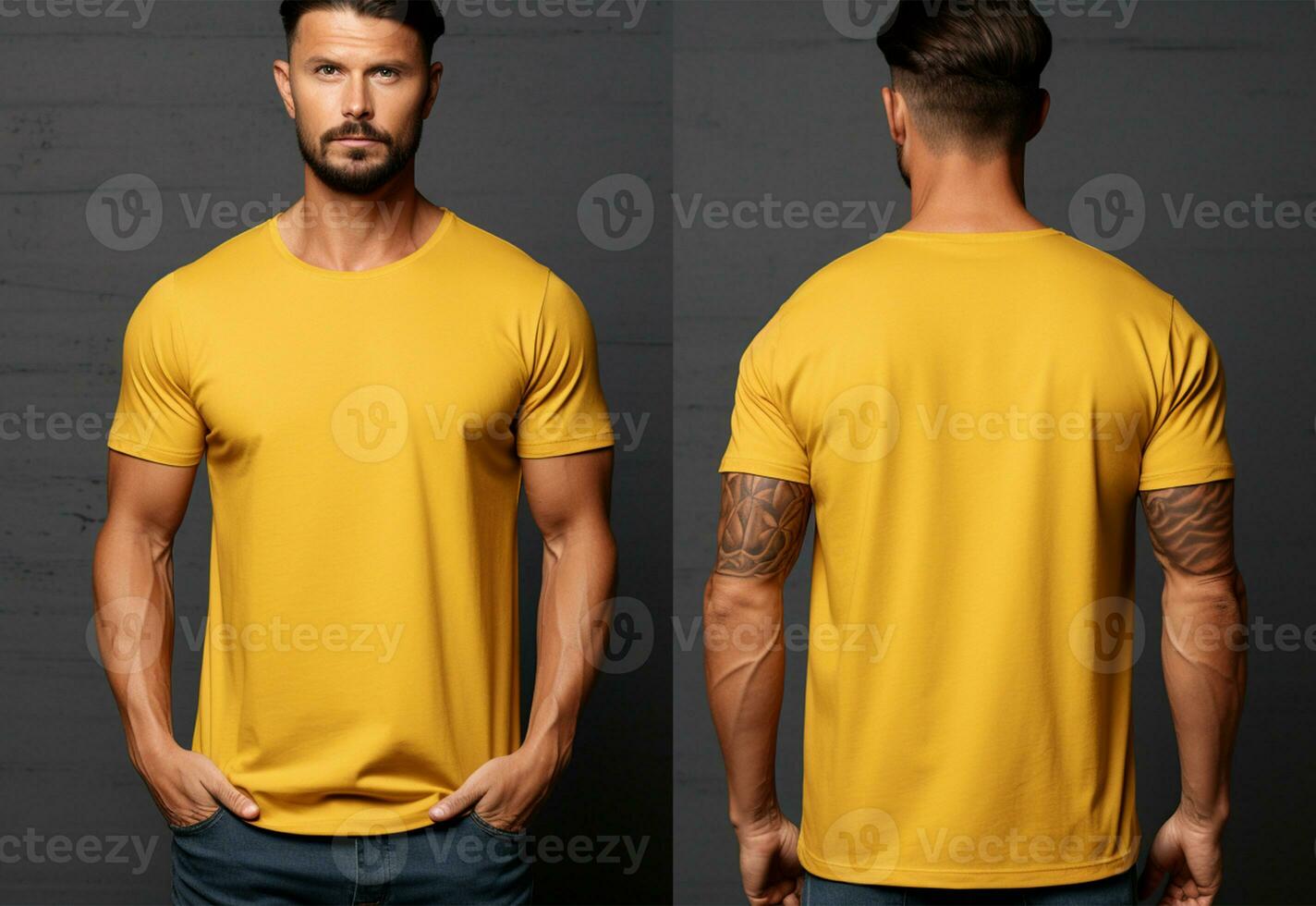Male t-shirt with blank space for your design, front and back view AI Generated photo