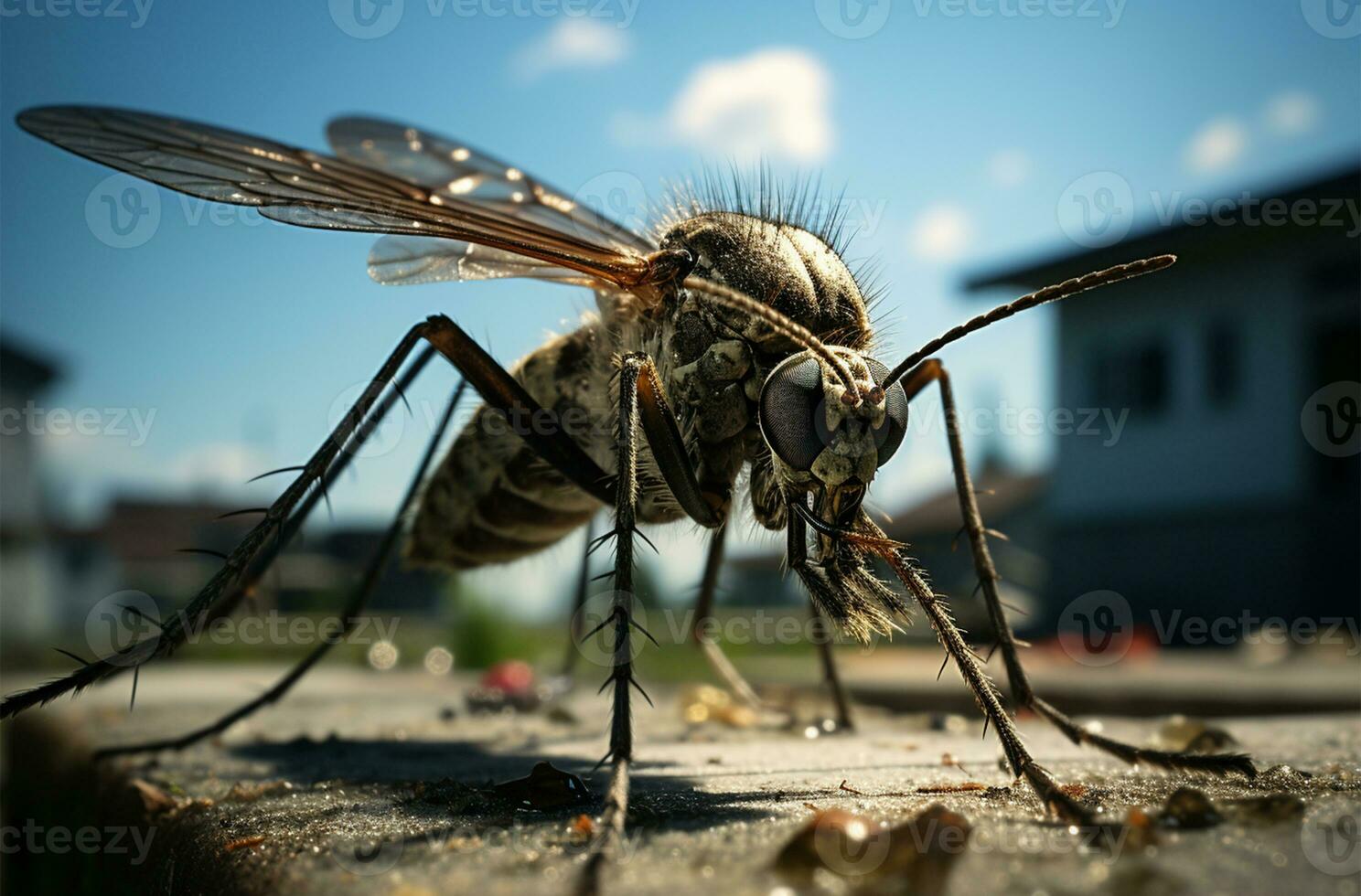 Mosquito on a wooden surface. Close-up. Selective focus AI Generated photo