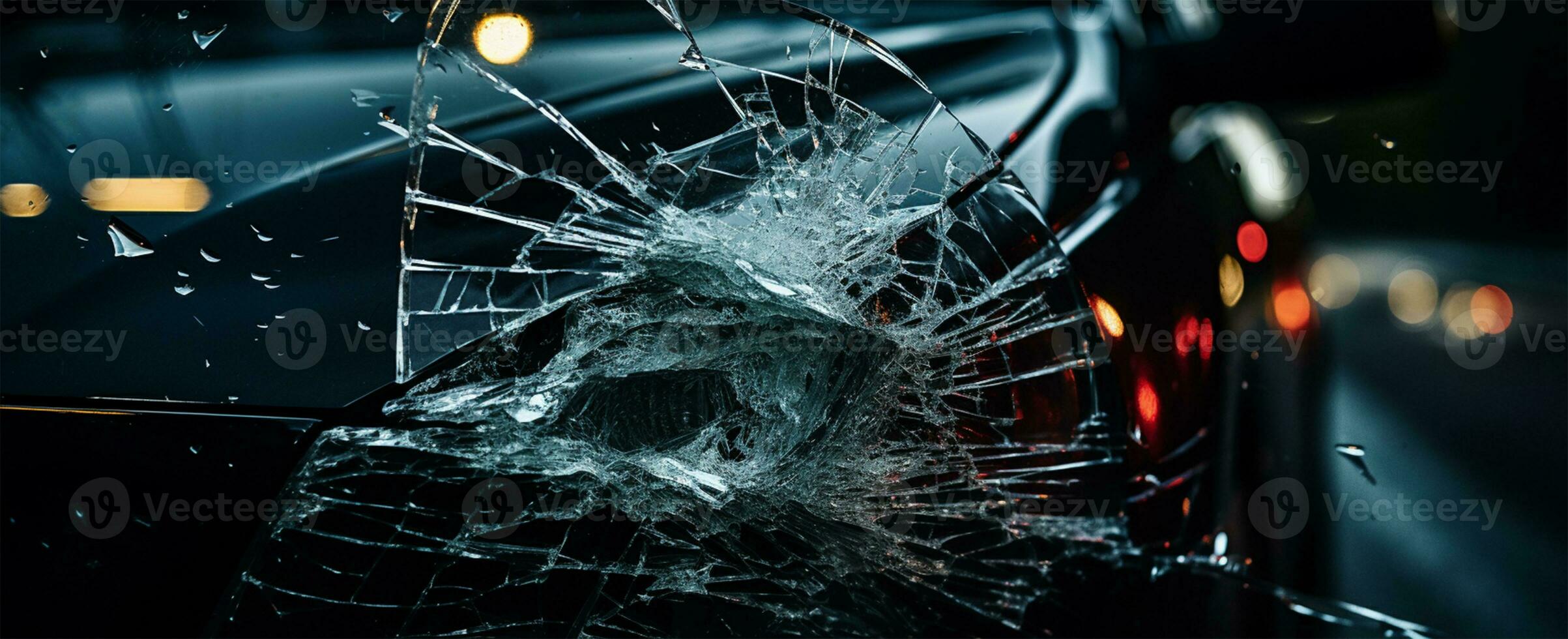 Car accident on the road. Close-up of a car with cracked glass AI Generated photo