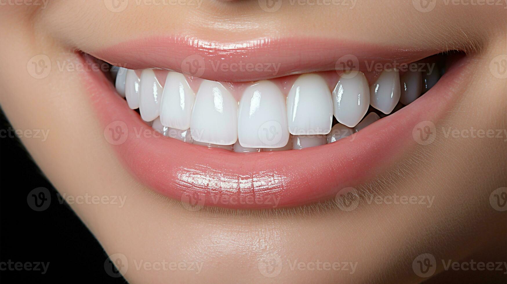 Close-up of smiling woman with healthy teeth. Teeth whitening concept AI Generated photo