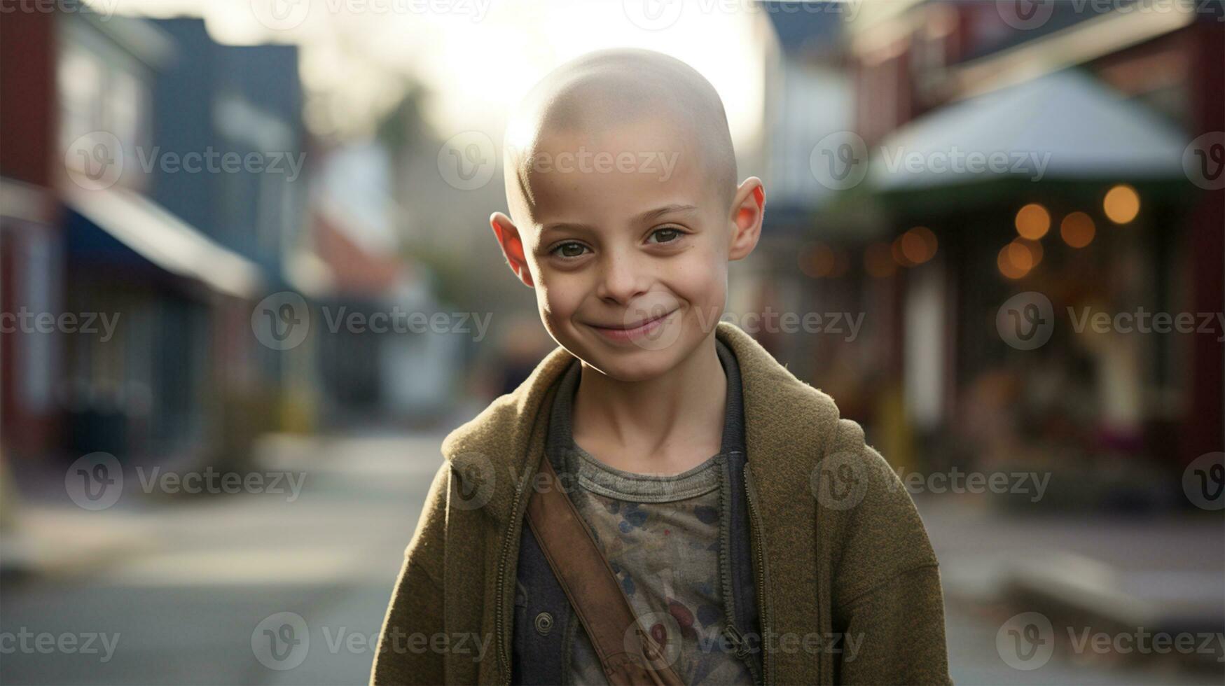 Portrait of a beautiful american little child smiling. Breast Cancer Awareness Month AI Generated photo