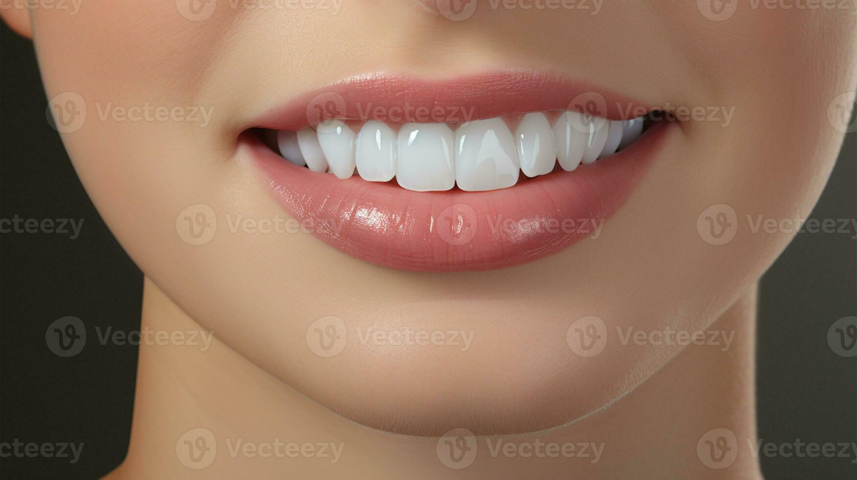 Close-up of smiling woman with healthy teeth. Teeth whitening concept AI Generated photo