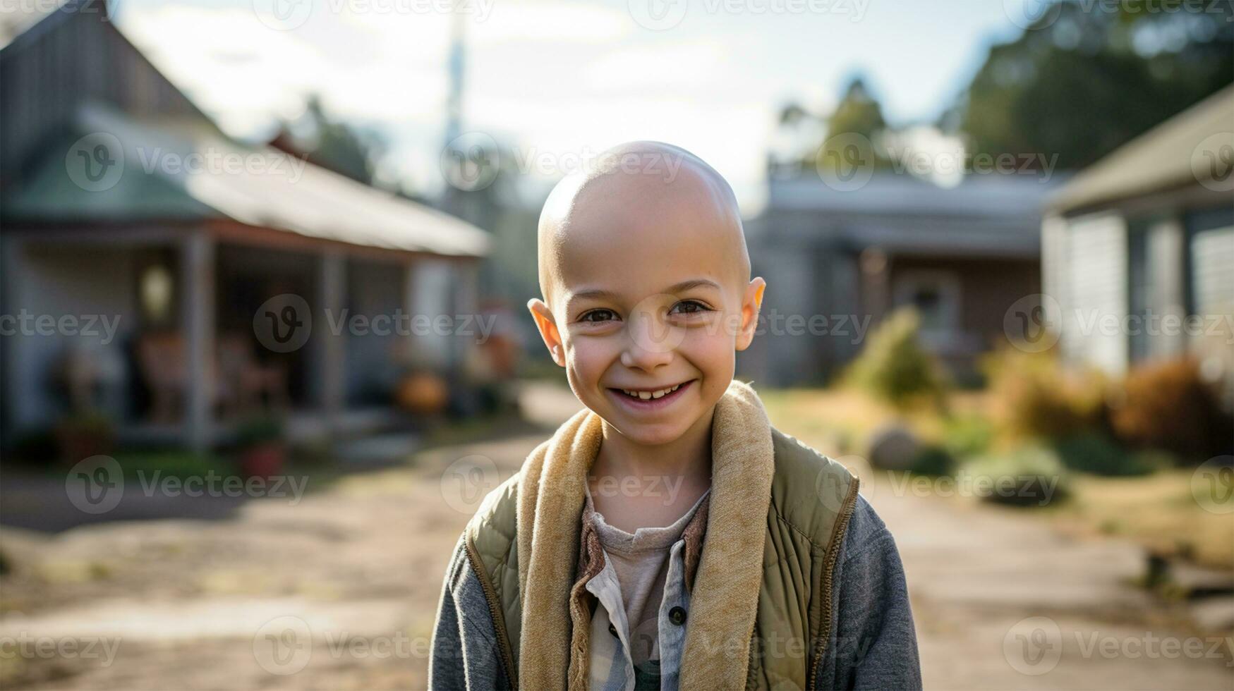 retrato de un hermosa americano pequeño niño sonriente. pecho cáncer conciencia mes ai generado foto