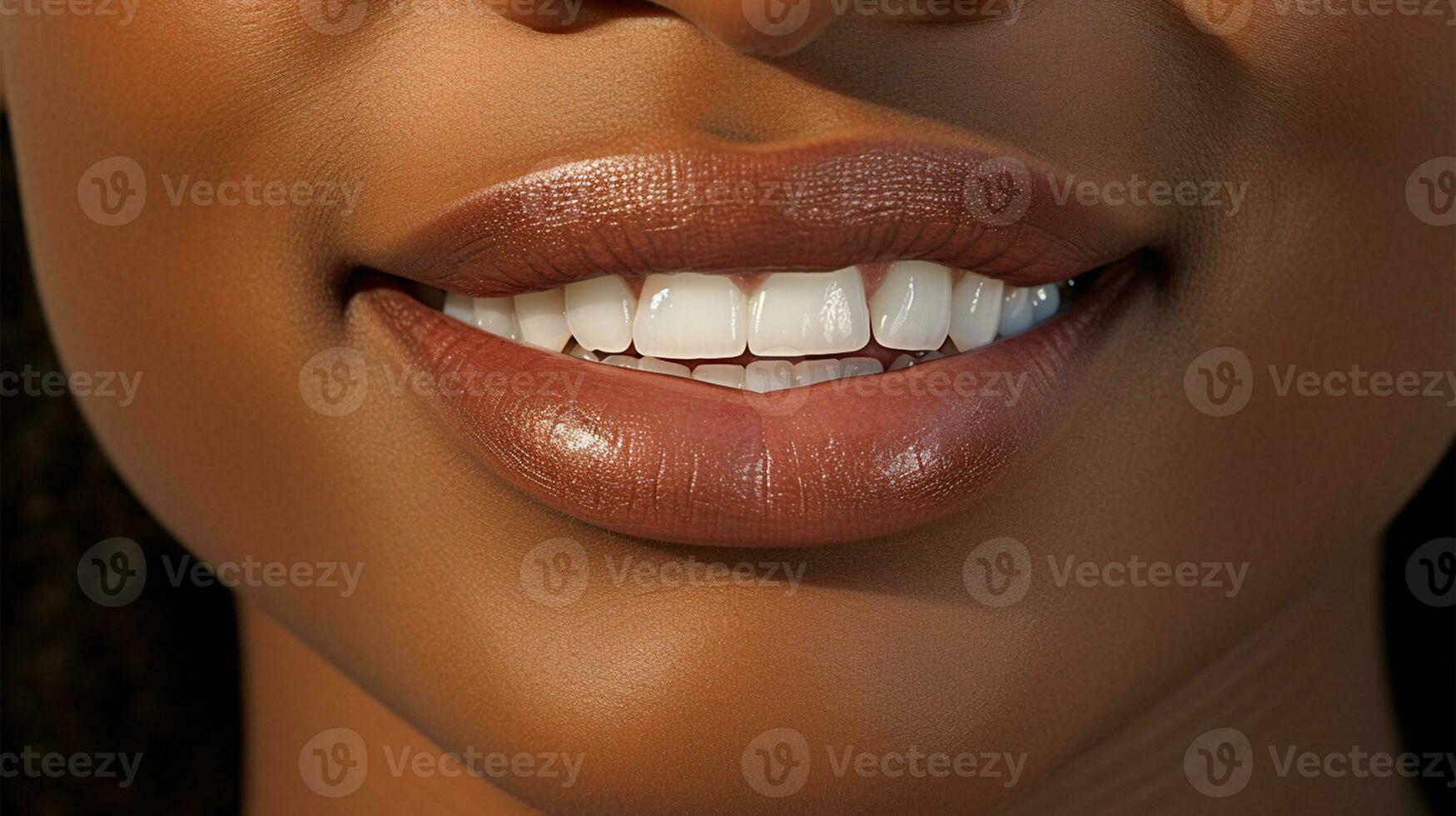 Close-up of smiling woman with healthy teeth. Teeth whitening concept AI Generated photo