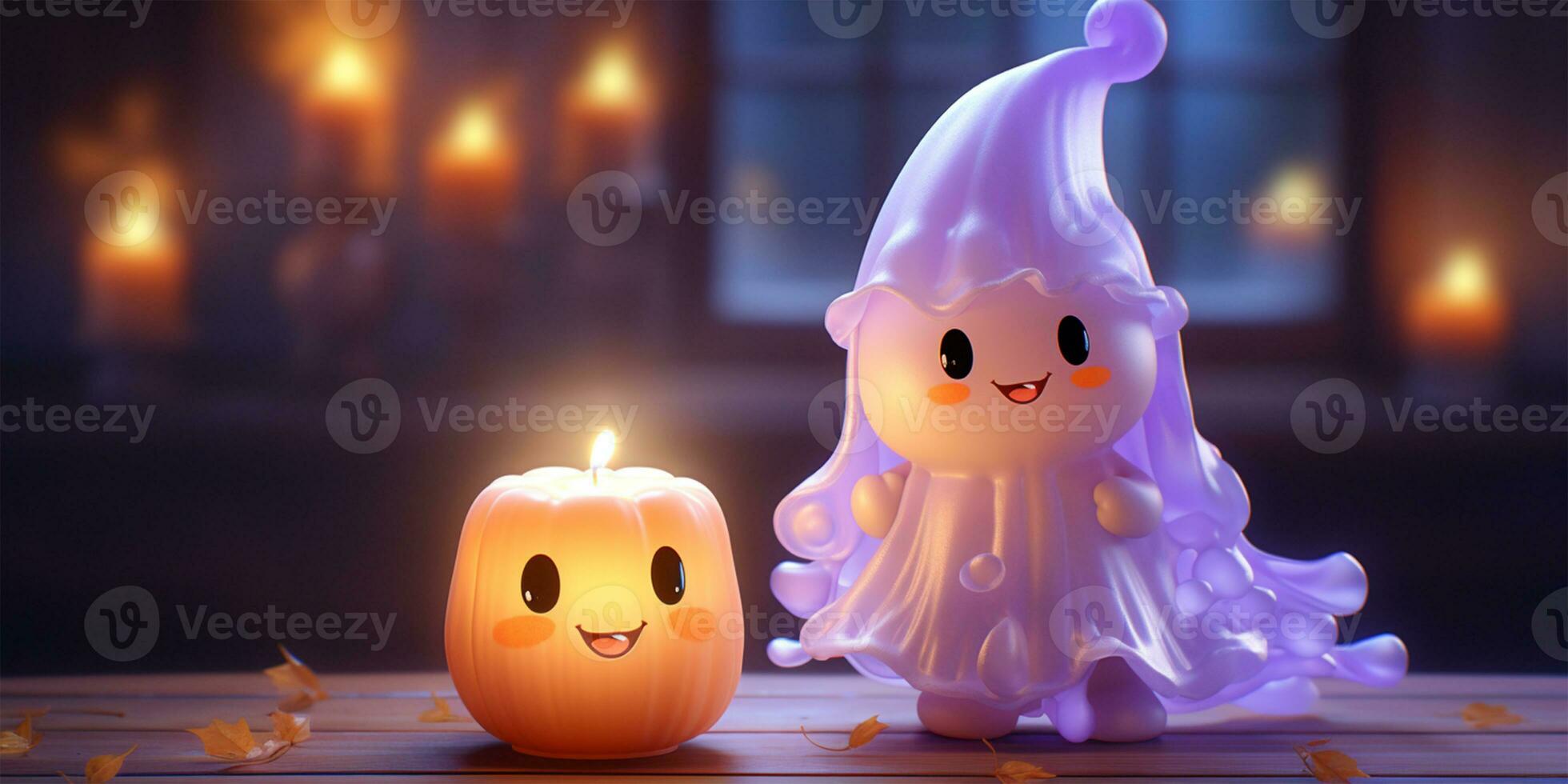 Halloween background with ghosts and pumpkins. AI Generated photo