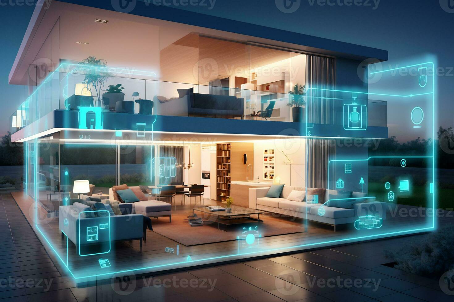 AI Generative Image of smart home of the future with AI powered photo