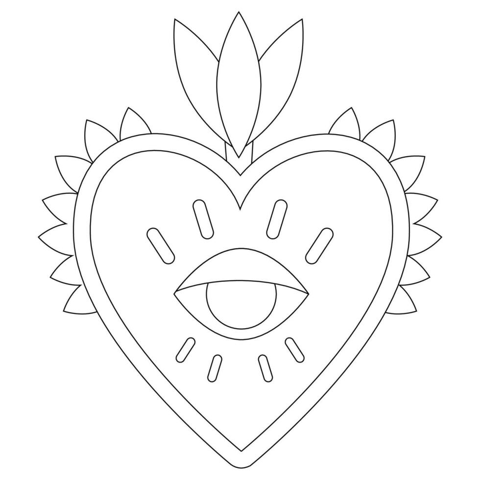 Mexican ethnic heart embroidery coloring page vector