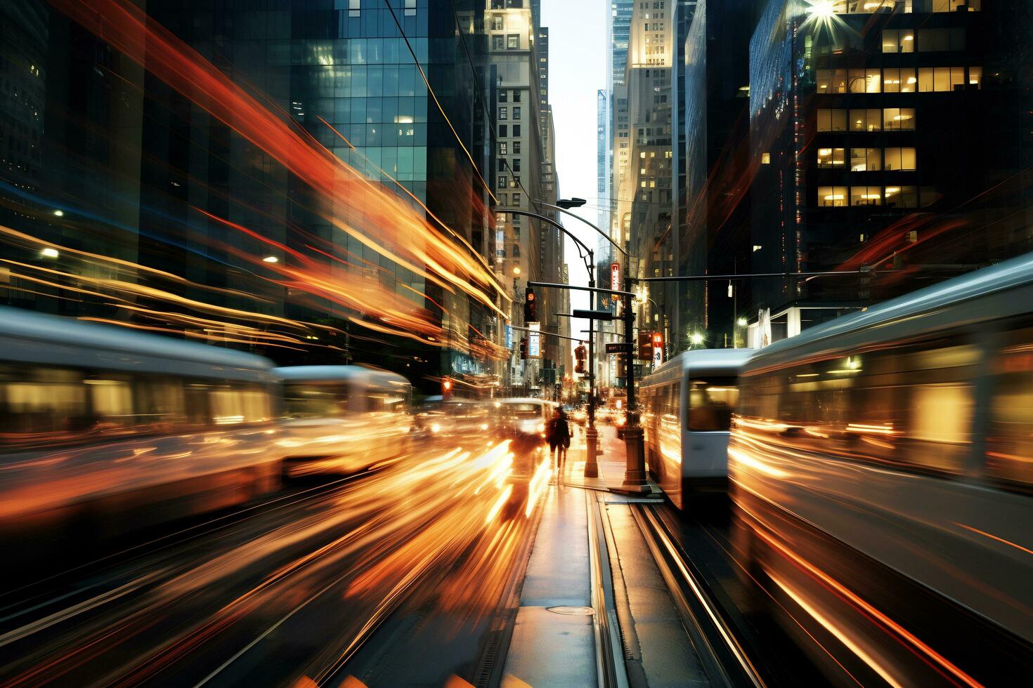 Capture of hustle and bustle of a night city AI Generative photo