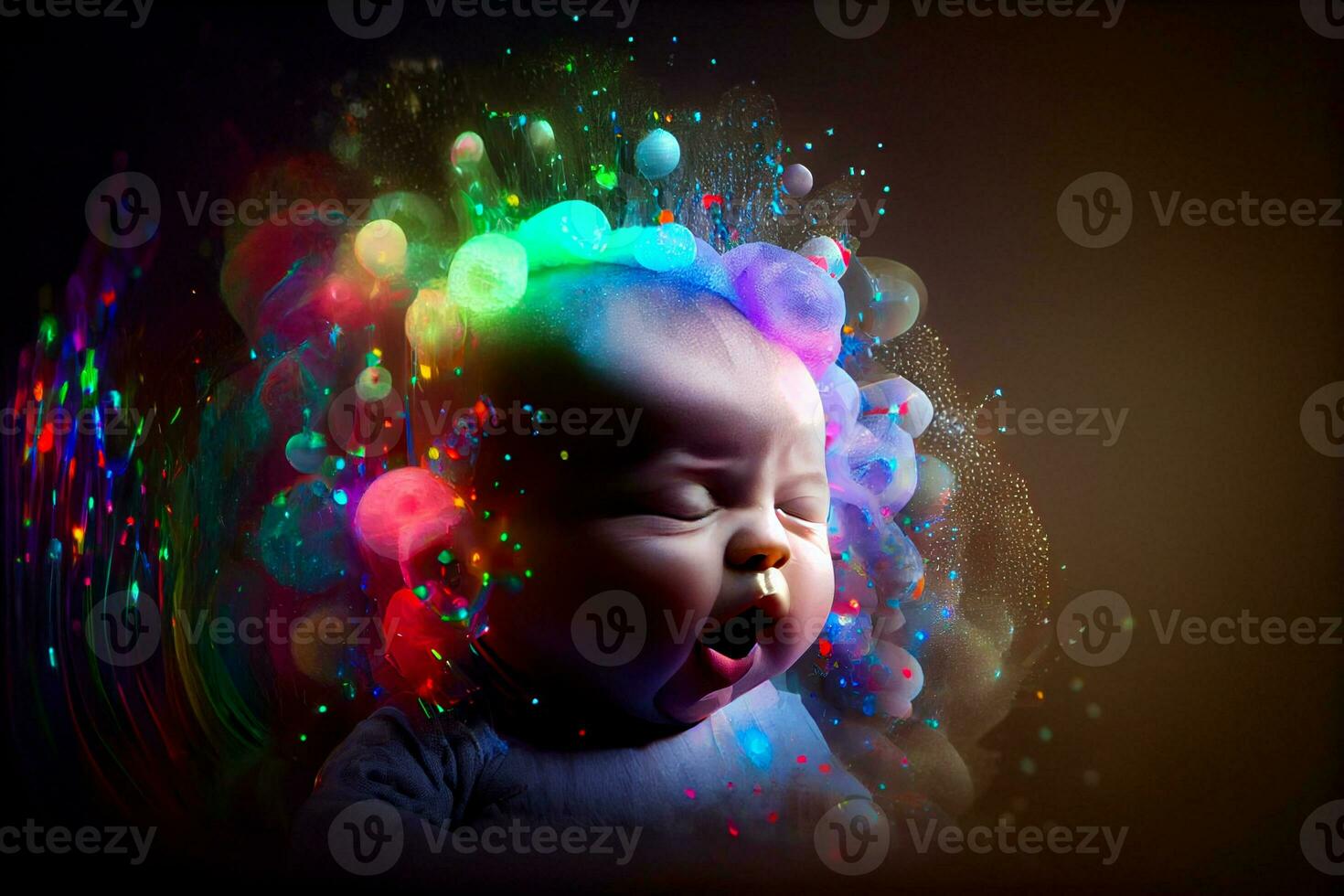 cute children's fantasy drawings Beautiful creative energy is exploding.on dark  background.  Generative AI. photo