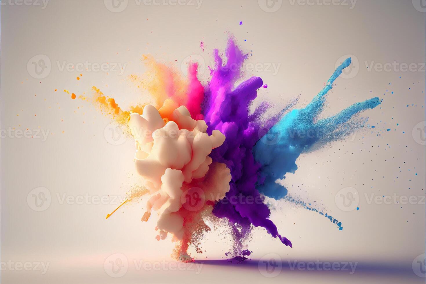 Beautiful fantasy Color explosion on white background. Generative Ai. photo