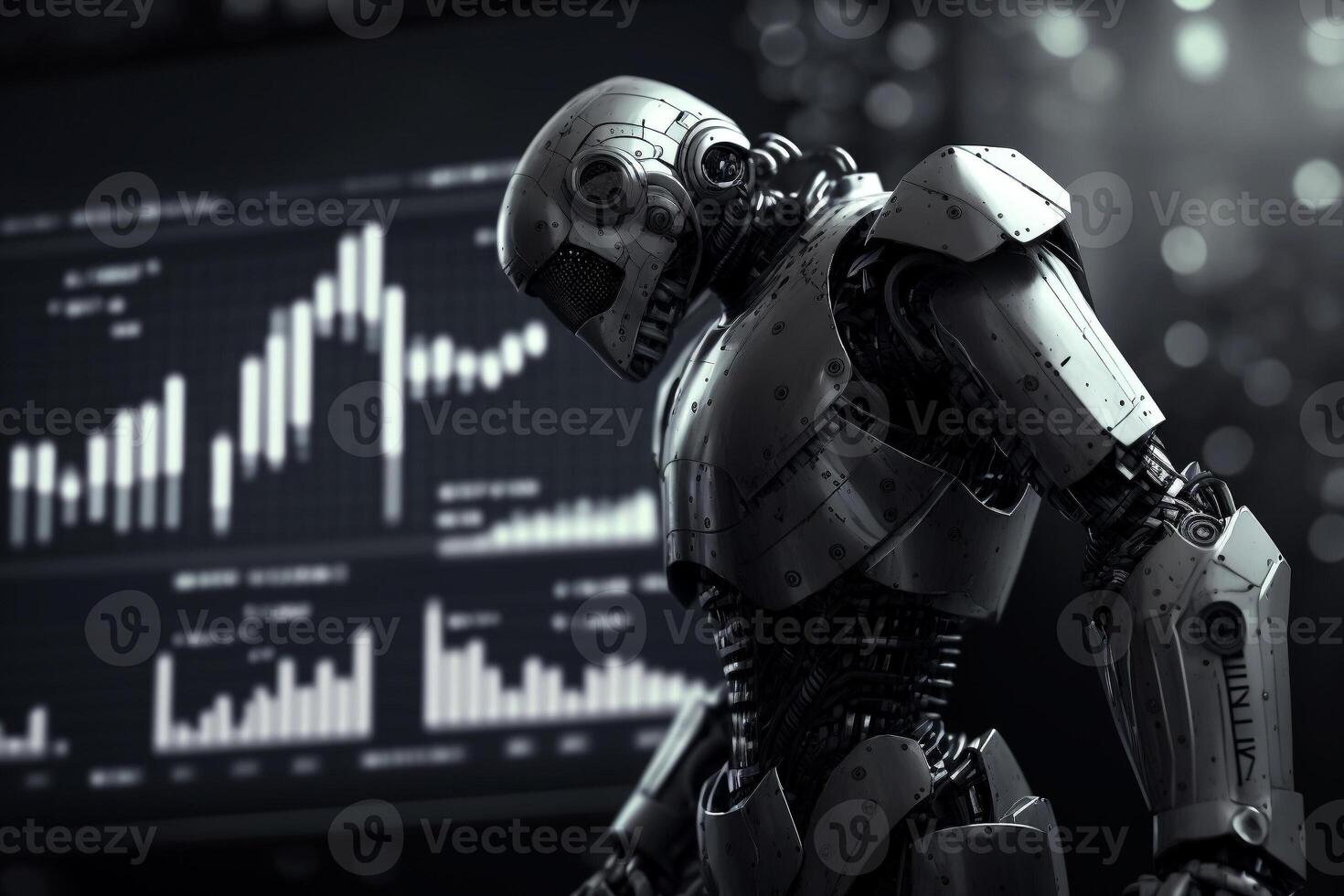 Future business 3d technology robot and stock chart traders, stock chart analysis to beat the market. . photo