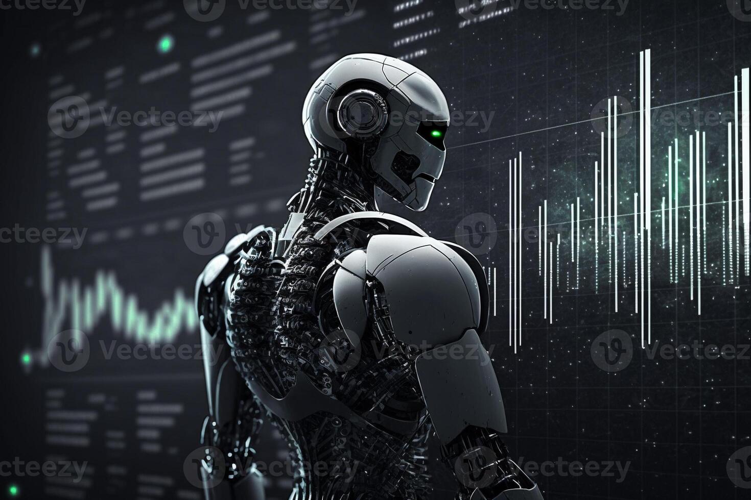 Future business 3d technology robot and stock chart traders, stock chart analysis to beat the market. . photo
