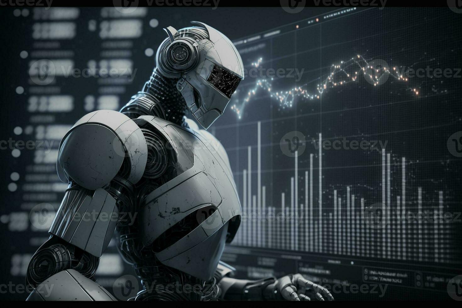 futuro negocio 3d tecnología robot y valores gráfico comerciantes, valores gráfico análisis a golpear el mercado. generativo ai. foto