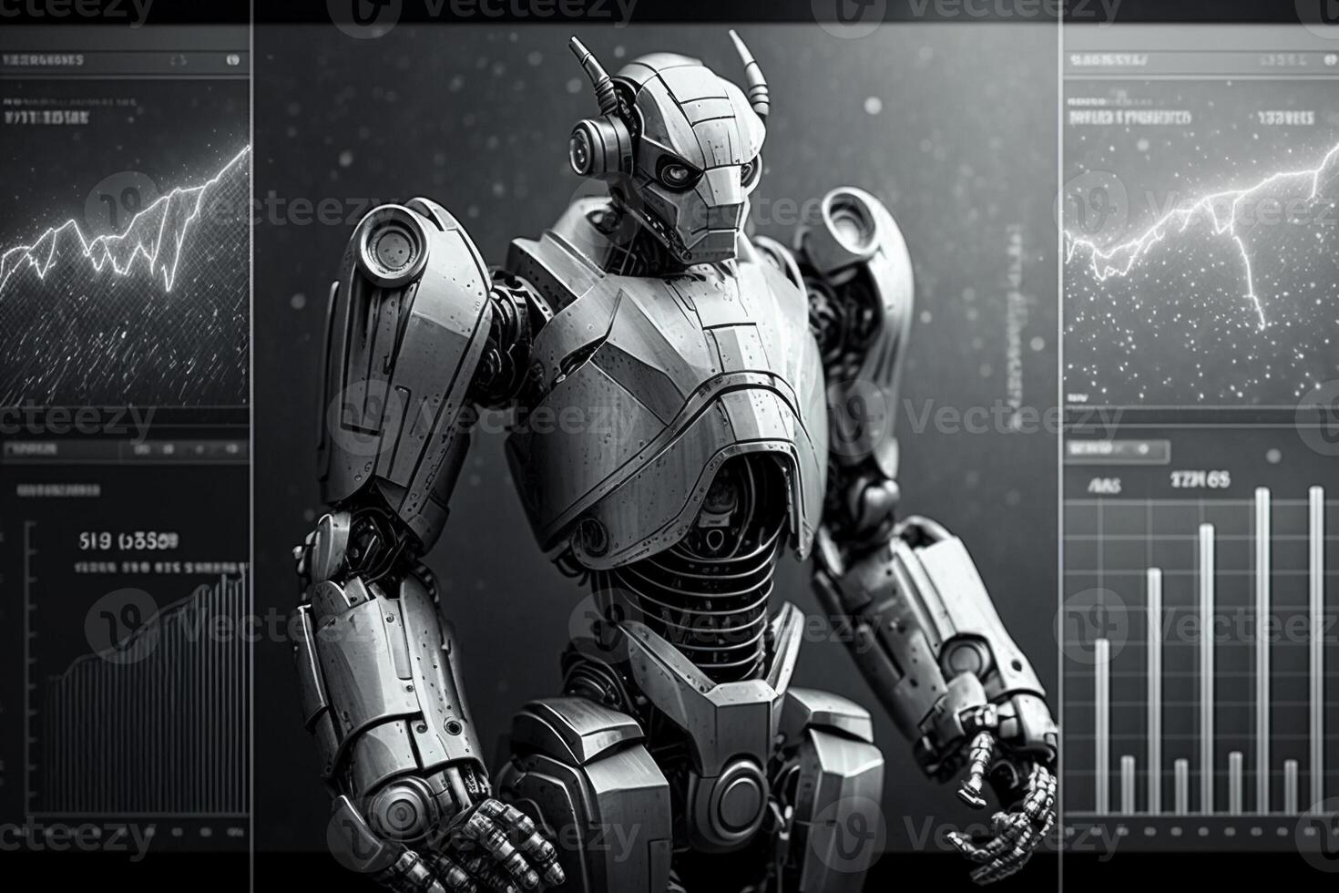 Future business 3d technology robot and stock chart traders, stock chart analysis to beat the market. . photo