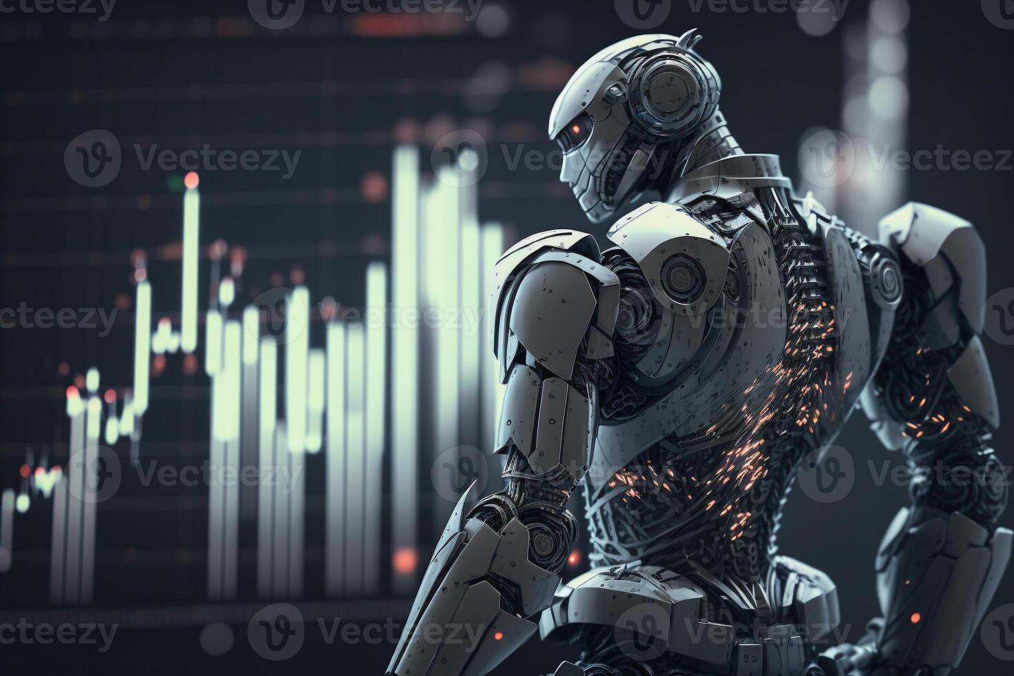 Future business 3d technology robot and stock chart traders, stock chart analysis to beat the market. . photo