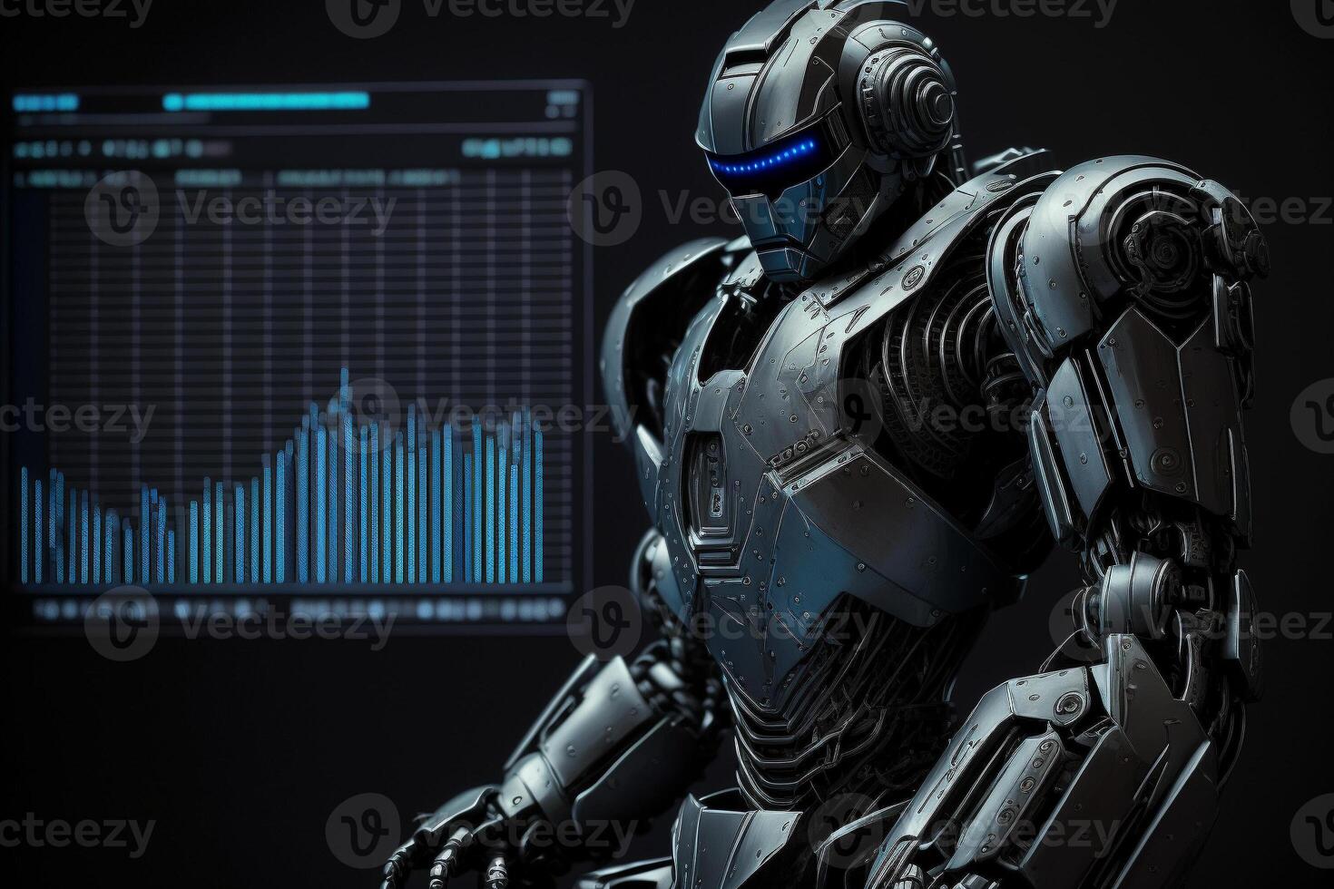 Future business 3d technology robot and stock chart traders, stock chart analysis to beat the market. . photo