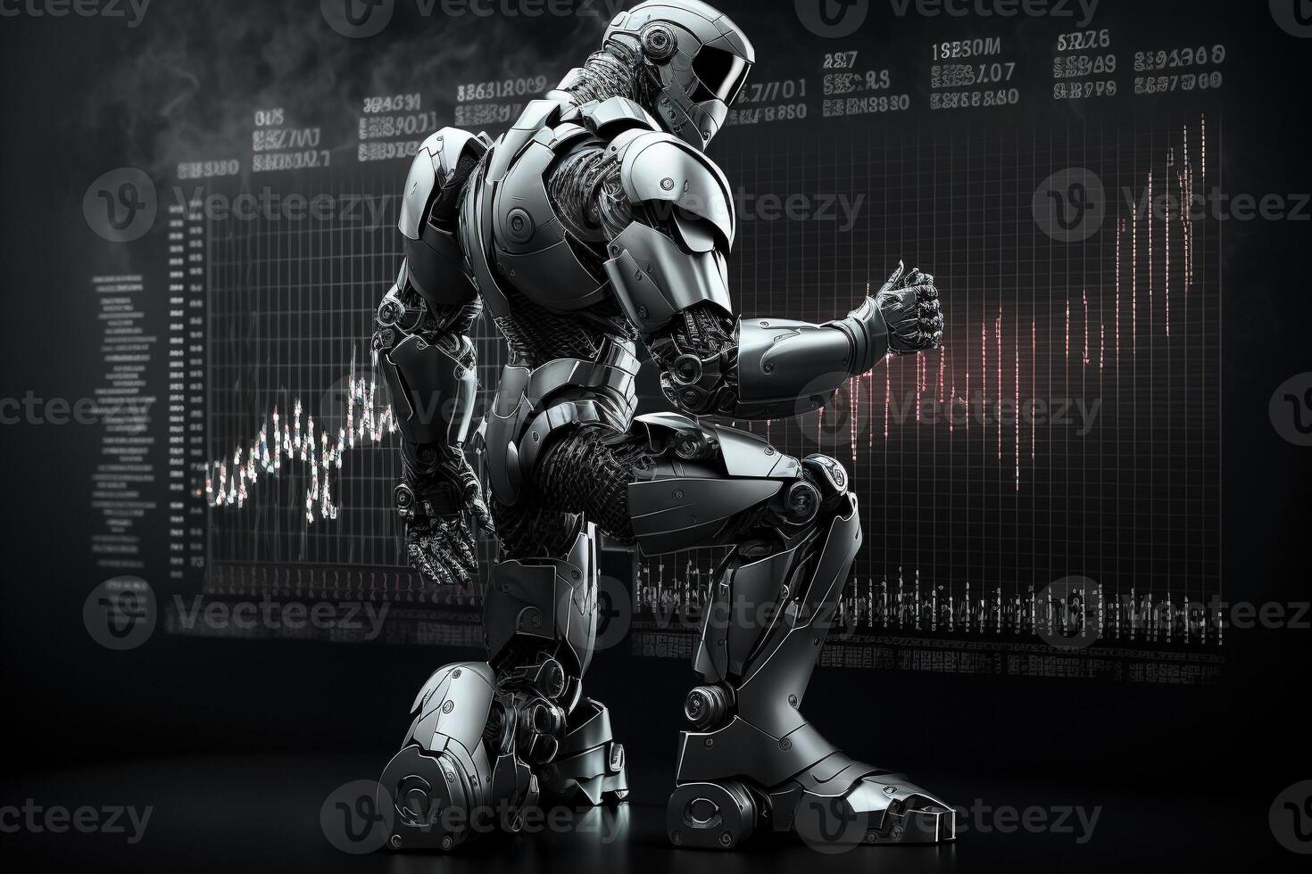 Future business 3d technology robot and stock chart traders, stock chart analysis to beat the market. . photo
