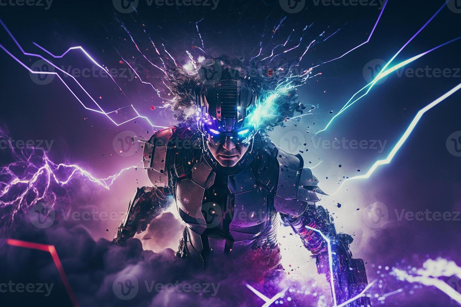 Young man using virtual reality headset. VR glasses, futuristic, technology, online education, education, game concept. . photo