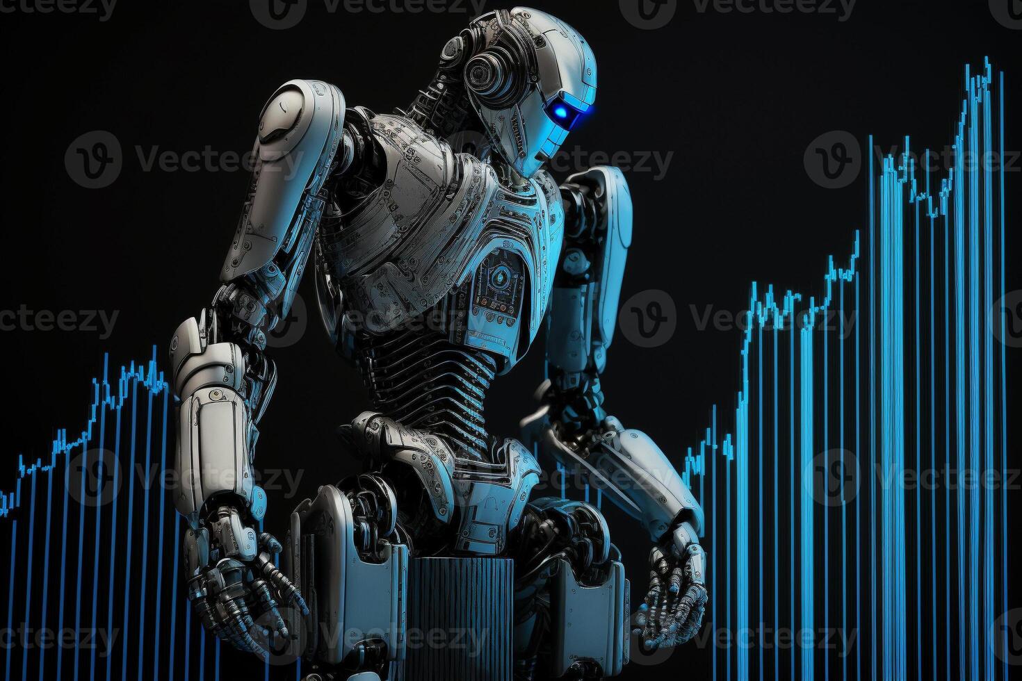 Future business 3d technology robot and stock chart traders, stock chart analysis to beat the market. . photo