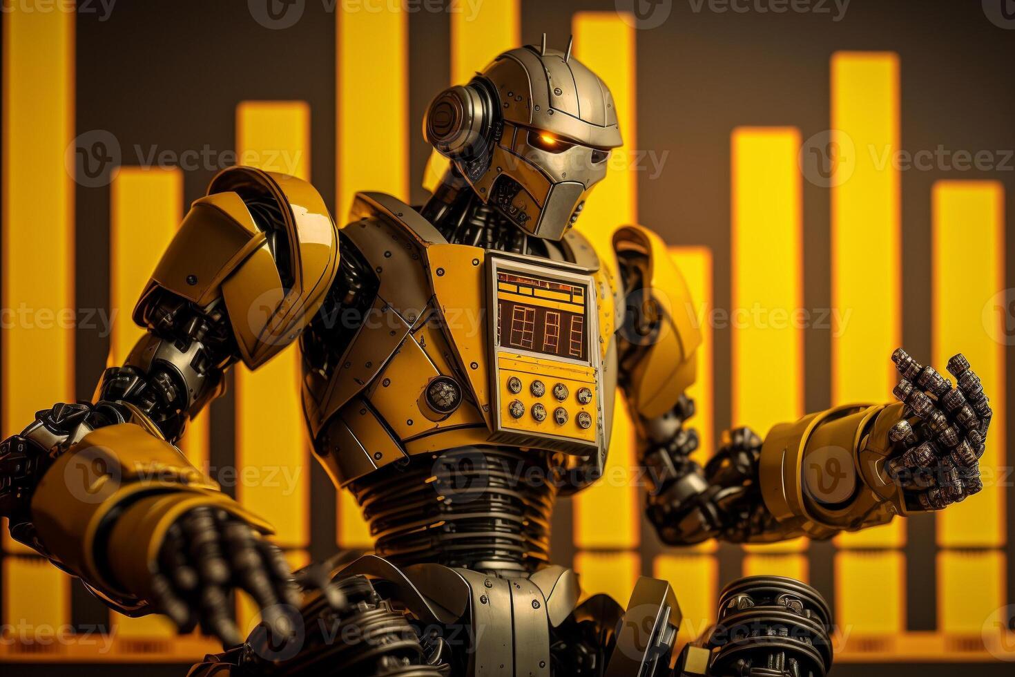 Future business 3d technology robot and stock chart traders, stock chart analysis to beat the market. . photo