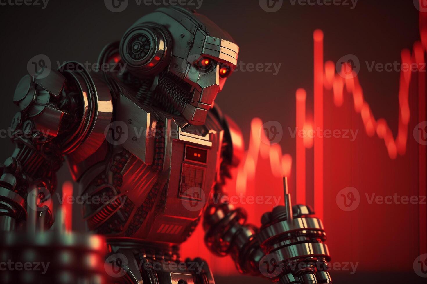 Future business 3d technology robot and stock chart traders, stock chart analysis to beat the market. . photo