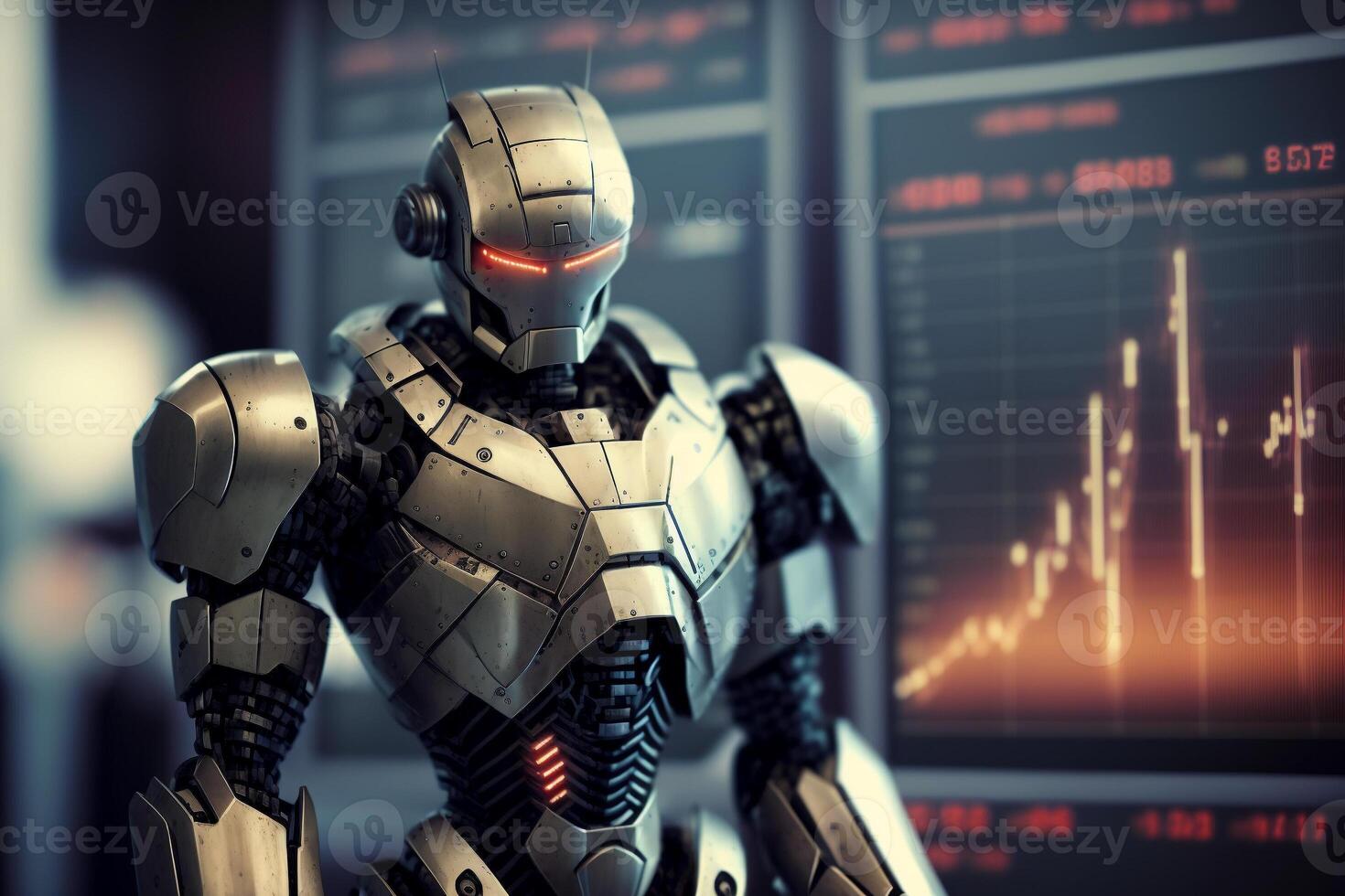 Future business 3d technology robot and stock chart traders, stock chart analysis to beat the market. . photo